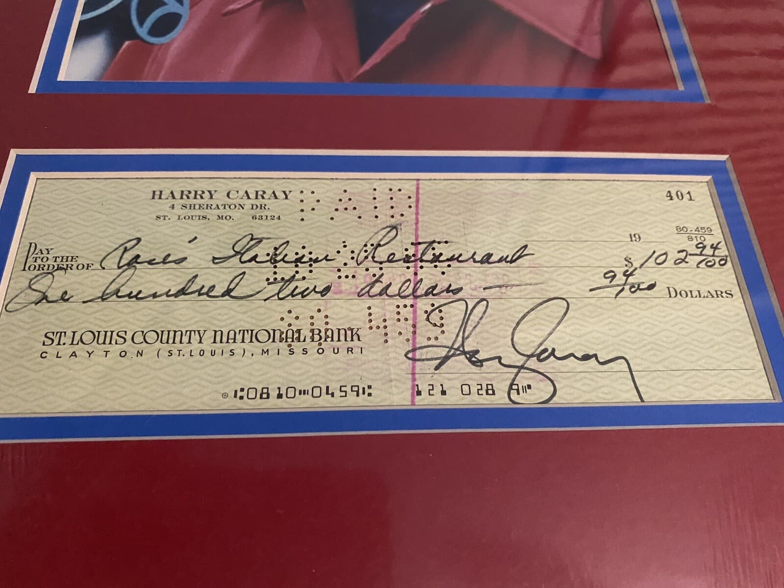 Harry Caray Signed Matted Check 12x18 With Photo Chicago Cubs - image 2