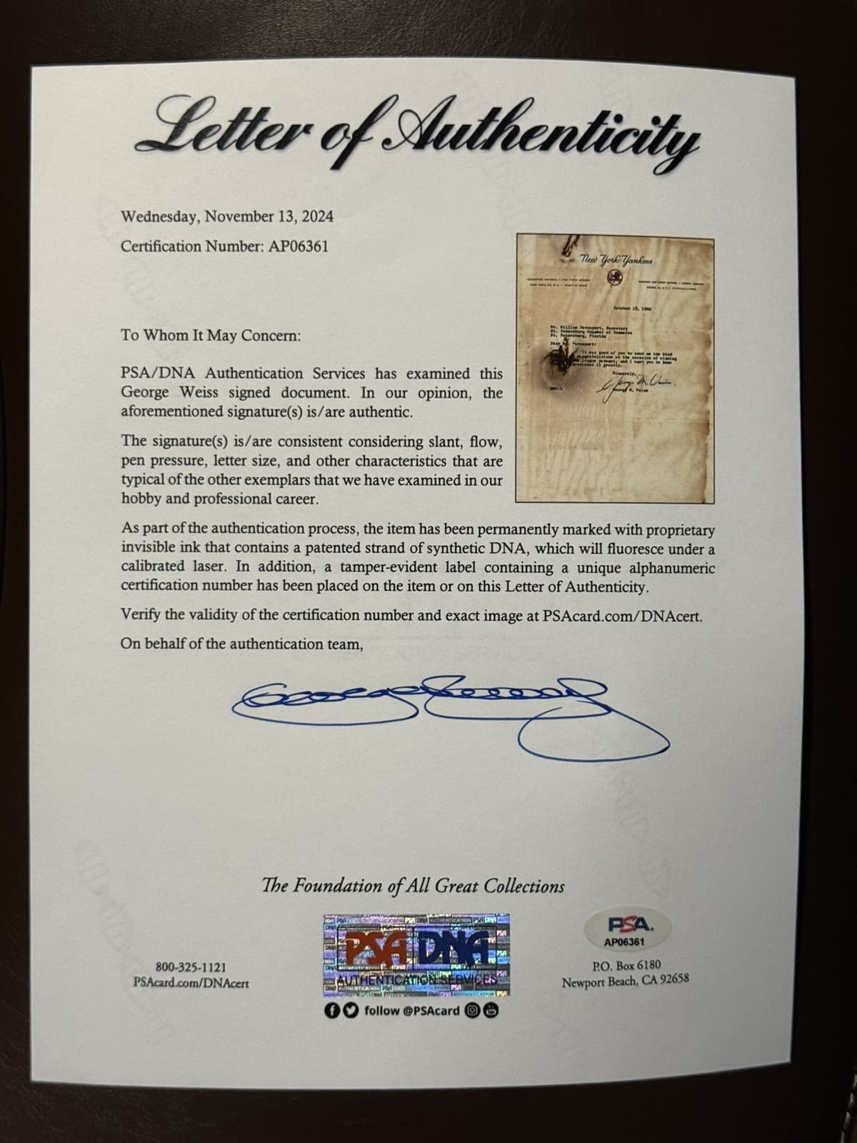 George Weiss Signed Letter 1960 New York Yankees HOF PSA/DNA LOA Damage - image 4