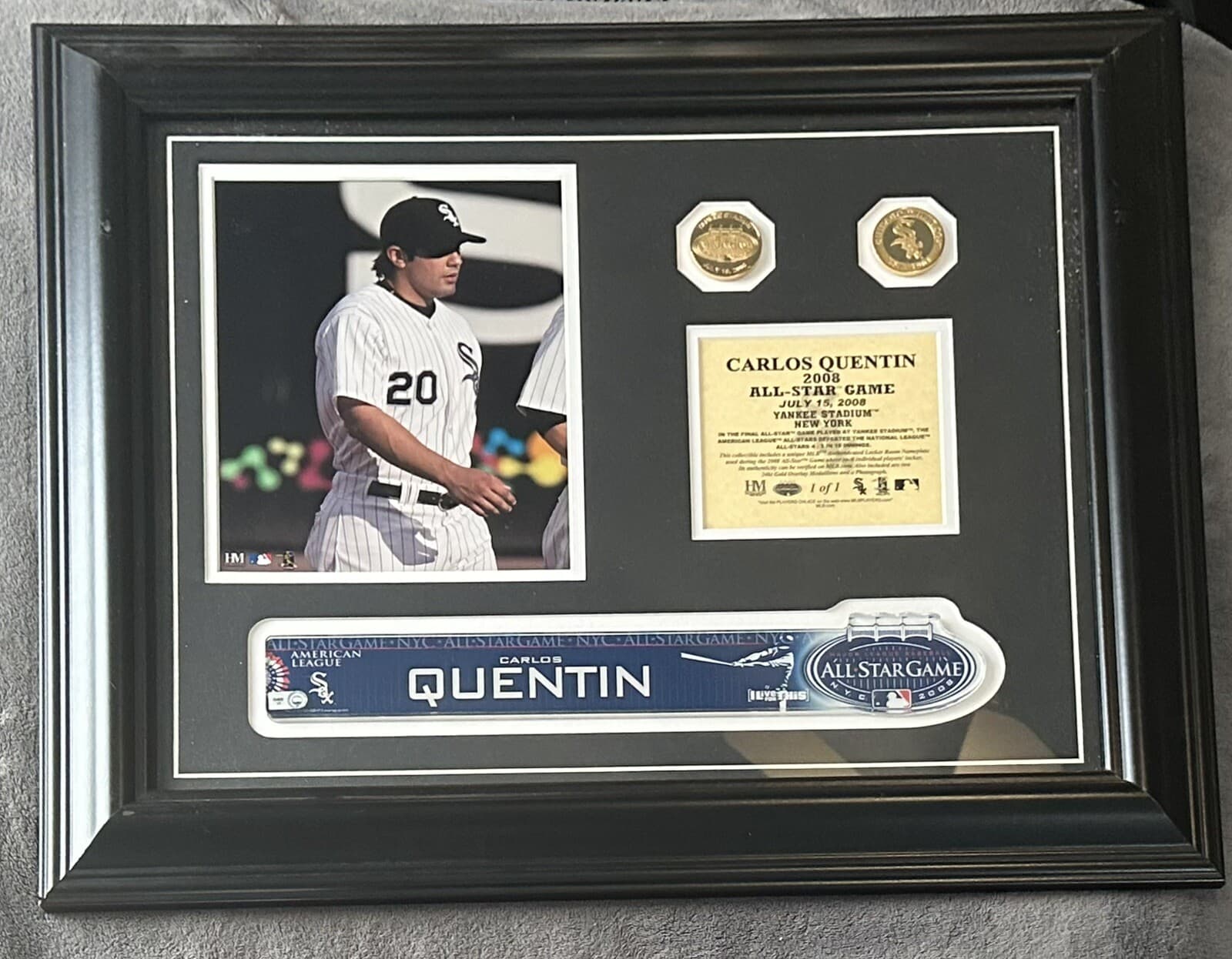 Carlos Quentin 2008 All Star Game Game Used Locker Nameplate Framed MLB Auth Tag
