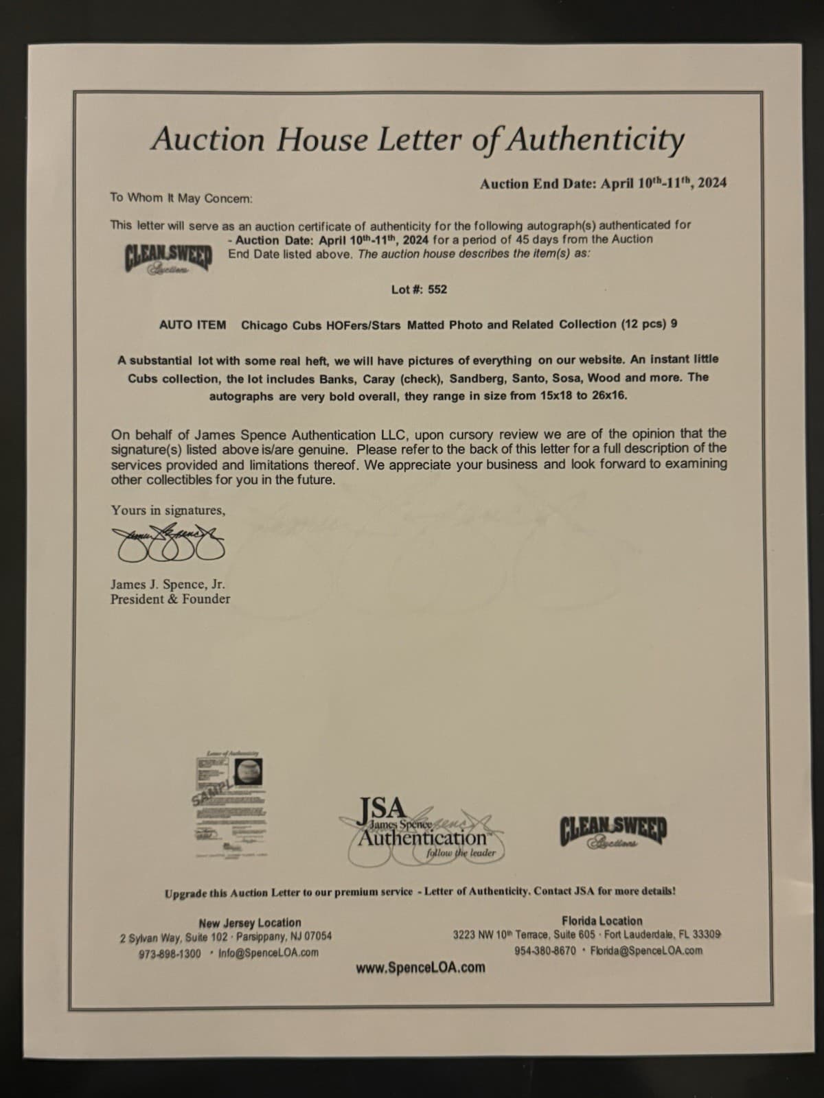 Ernie Banks Billy Williams Jenkins Signed 1969 Cubs 11x14 Photo Matted JSA LOA - image 4