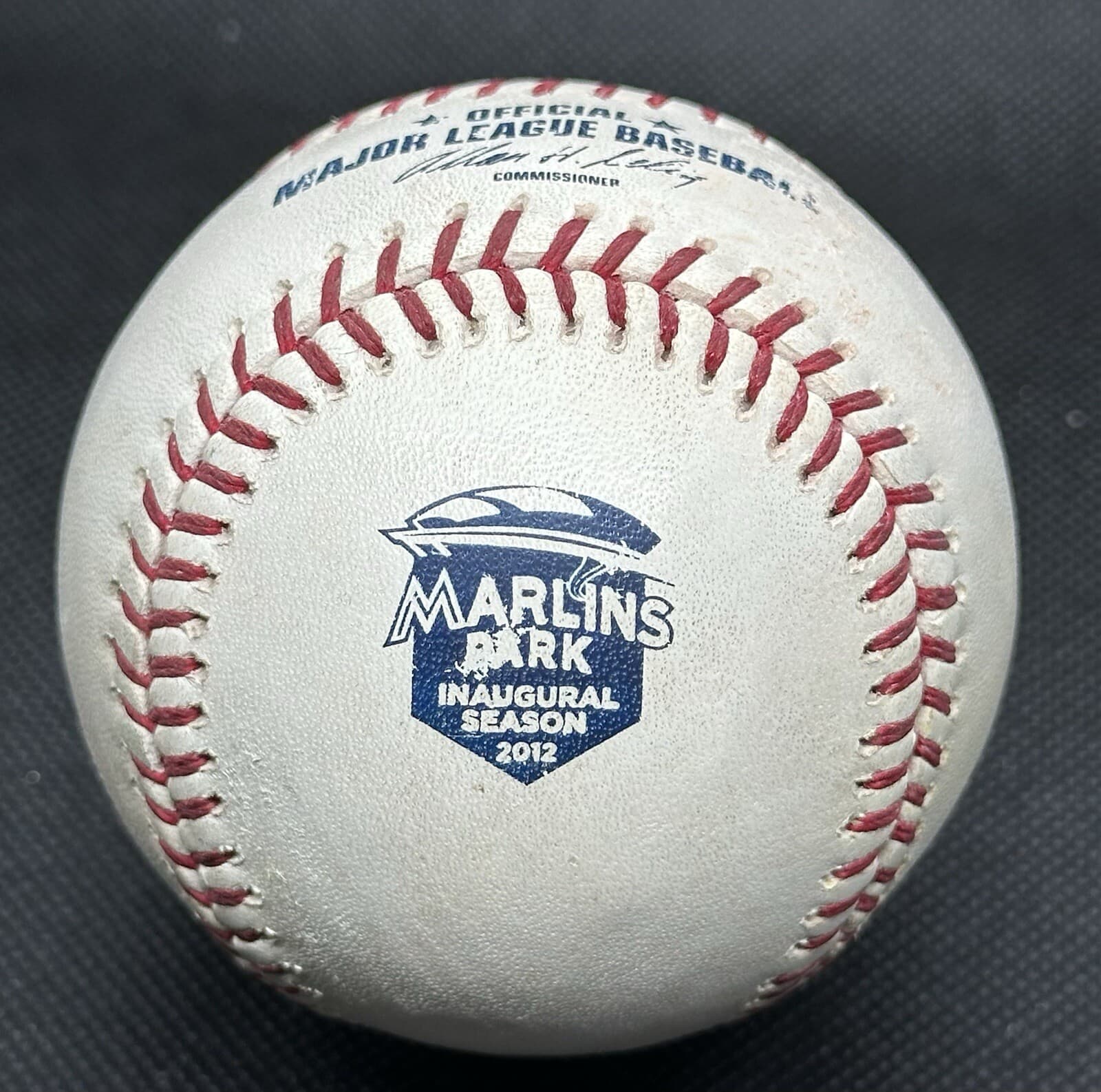 2012 Marlins Park Inaugural Season Logo Game Used Baseball MLB Auth Zambrano