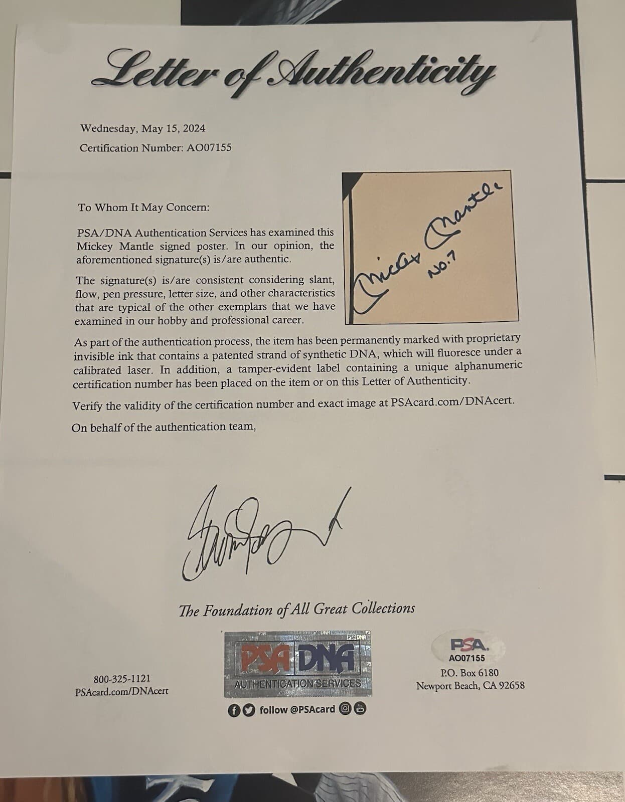 HUGE Mickey Mantle Signed 28x36 Photo Poster PSA LOA Yankees HOF OVERSIZED! - image 3