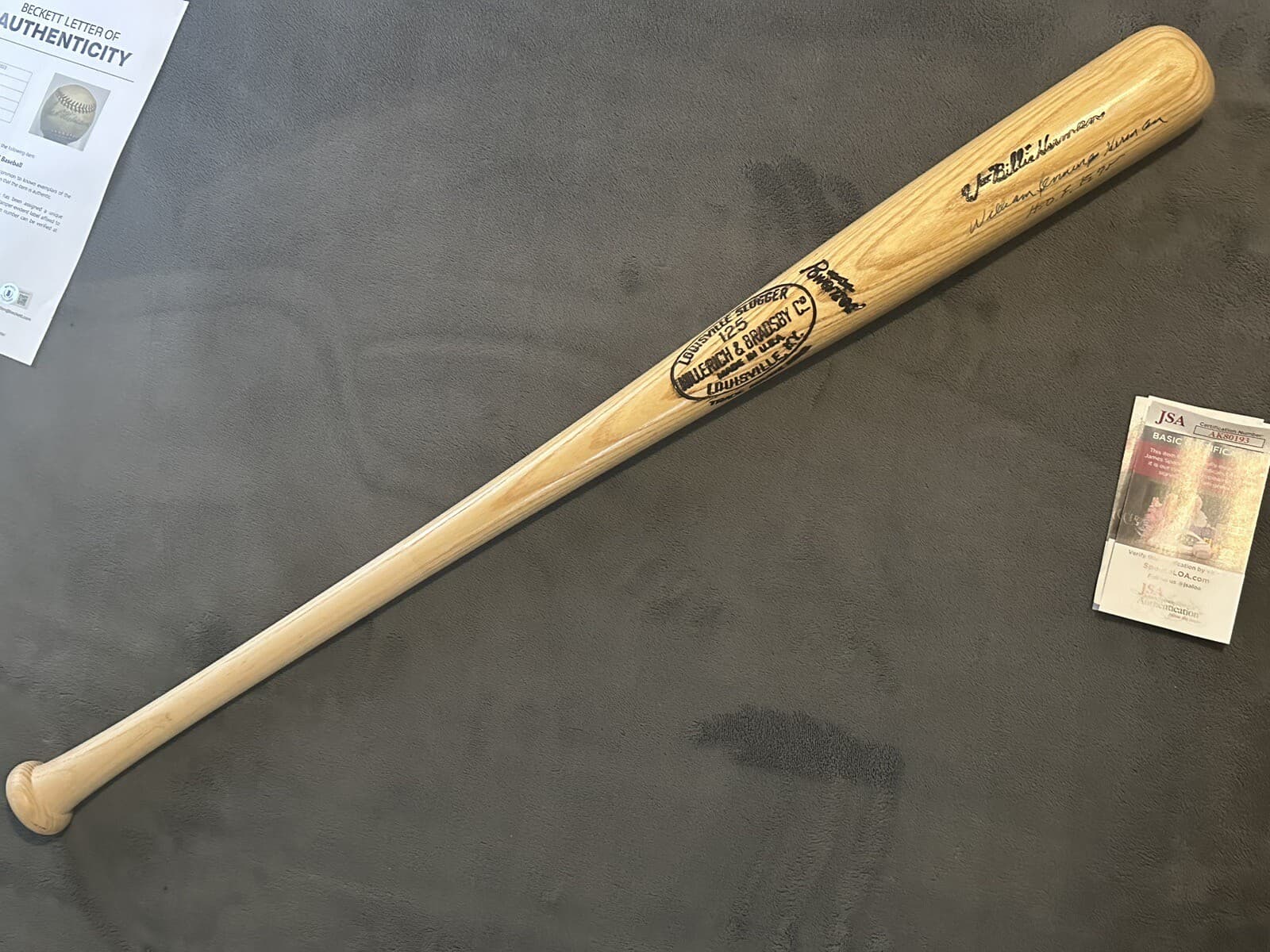 William Jennings Herman HOF 1975 Billy Full Name Signed Bat Full Sized JSA COA - image 3