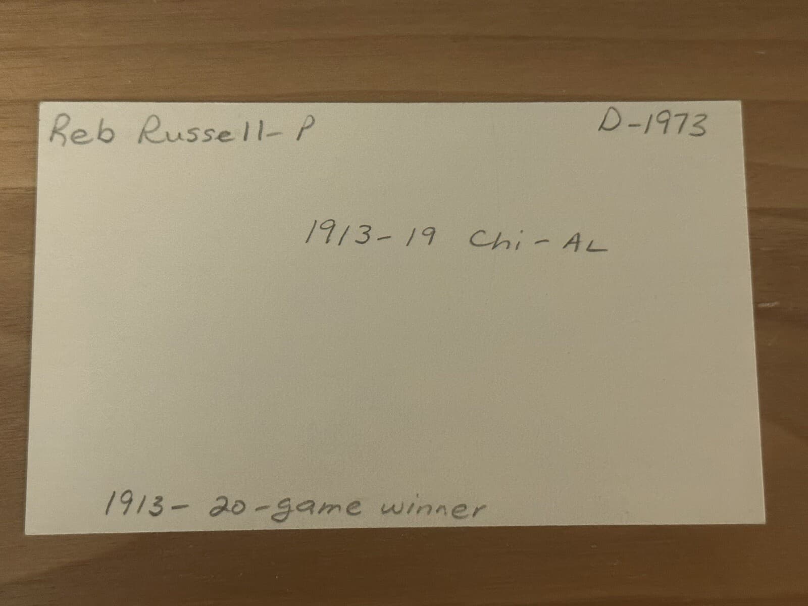 Albert Reb Russell Signed Index Card 3x5 Chicago White Sox 1919 Black Sox 1913 - image 2