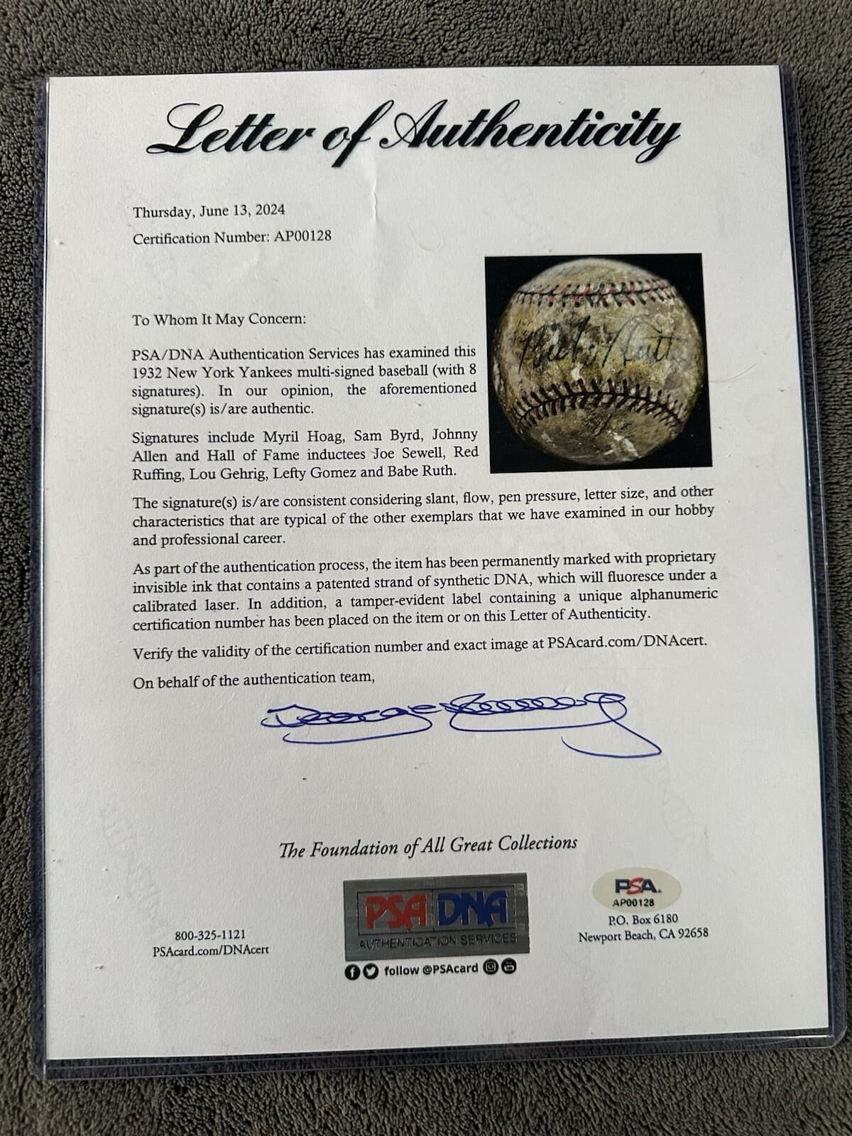 BOLD Babe Ruth Lou Gehrig Signed Baseball PSA LOA 1932 World Champ Yankees Team - image 10