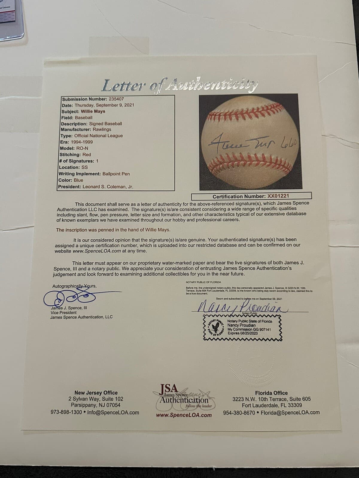 Willie Mays 660 HR Signed Baseball San Francisco Giants New York Mets JSA LOA - image 3