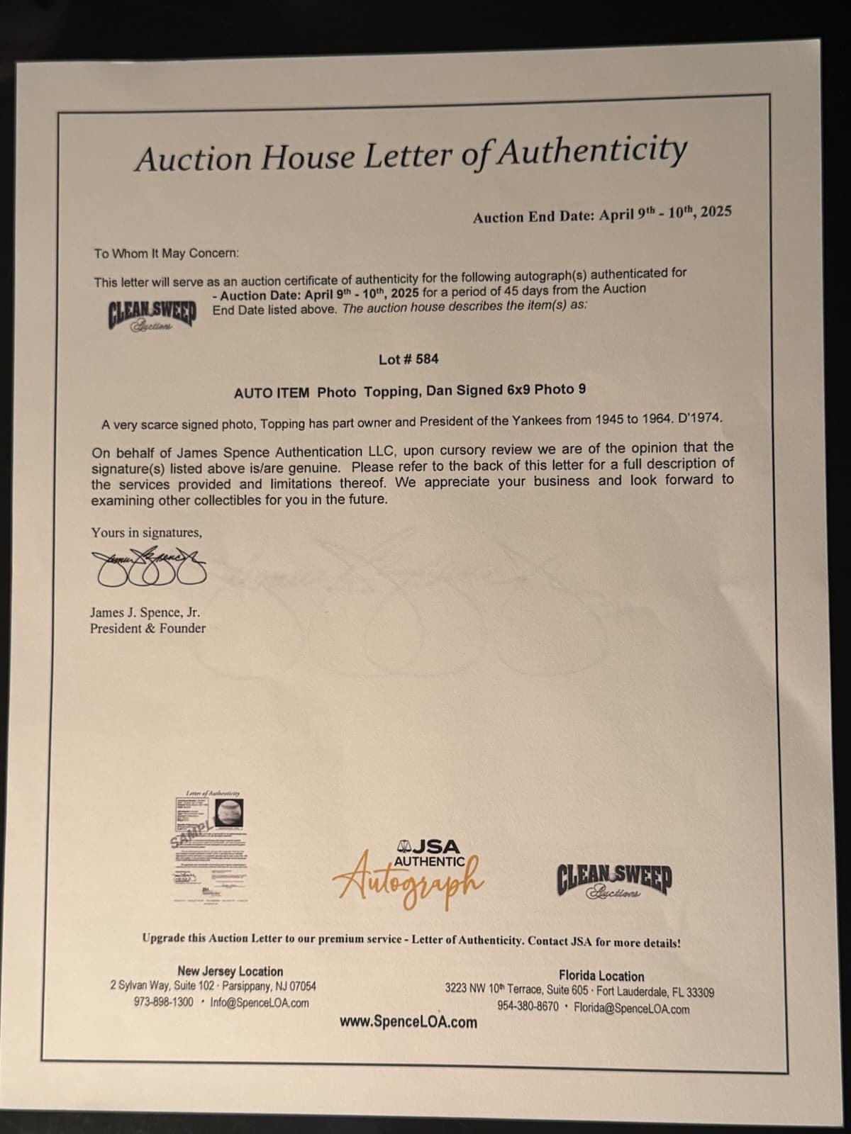 Dan Topping Signed Apx 8x10 Sized Newspaper Photo New York Yankees Owner JSA LOA - image 4