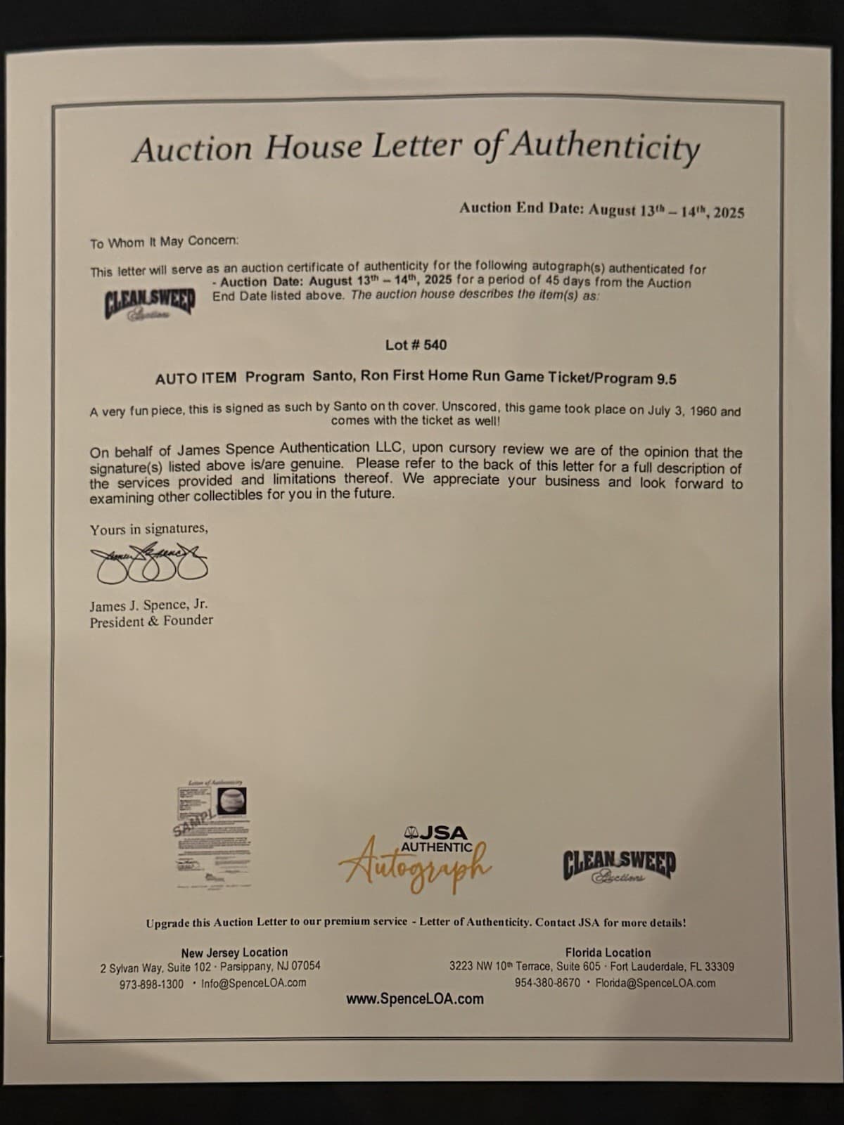 Ron Santo 1st Career Home Run Ticket Stub July 3 1960 Chicago Cubs HOF 7/3/60 - image 3