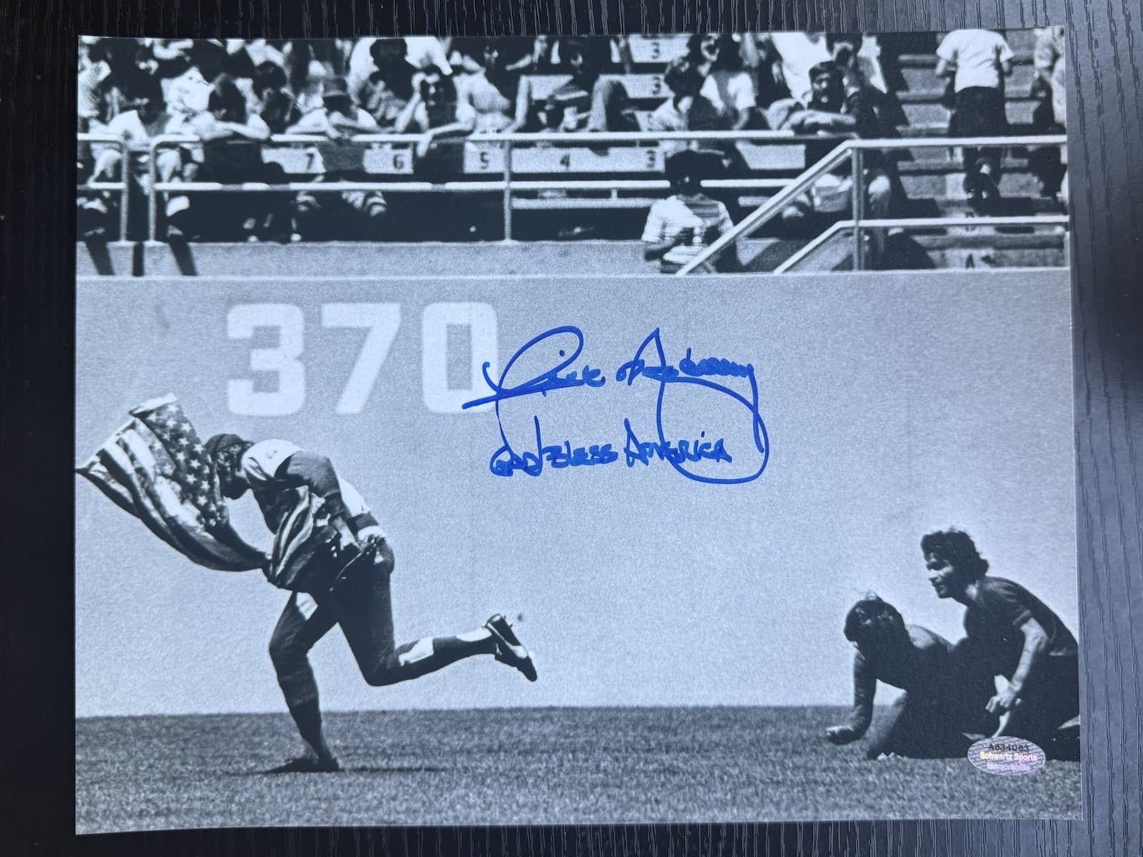 Rick Monday God Bless America Signed American Plag 8x10 Photo Schwartz COA