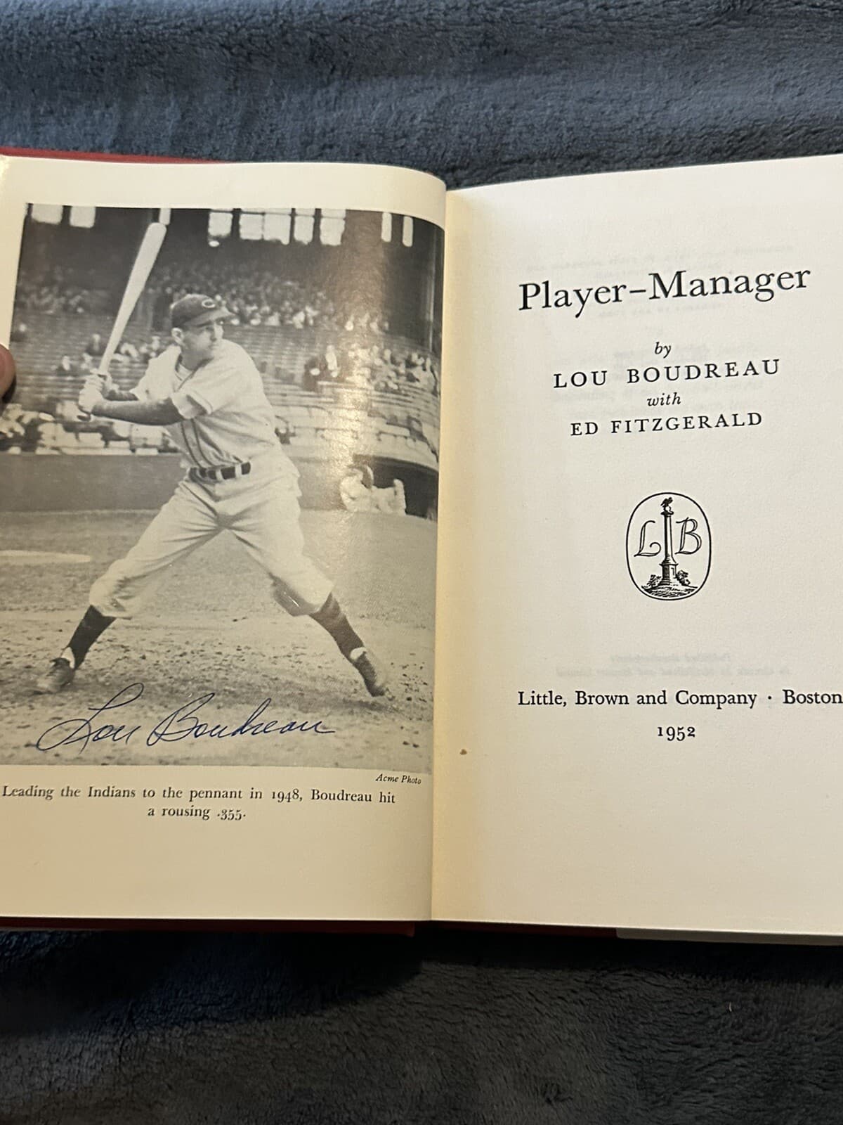 Lou Boudreau Player Manager Signed Book MLB Baseball 1949 Cleveland Indians HOF