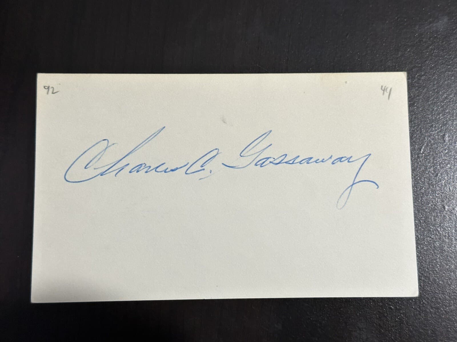 Charlie Gassaway Signed Index Card 3x5 Chicago Cubs Philadelphia A's Indians