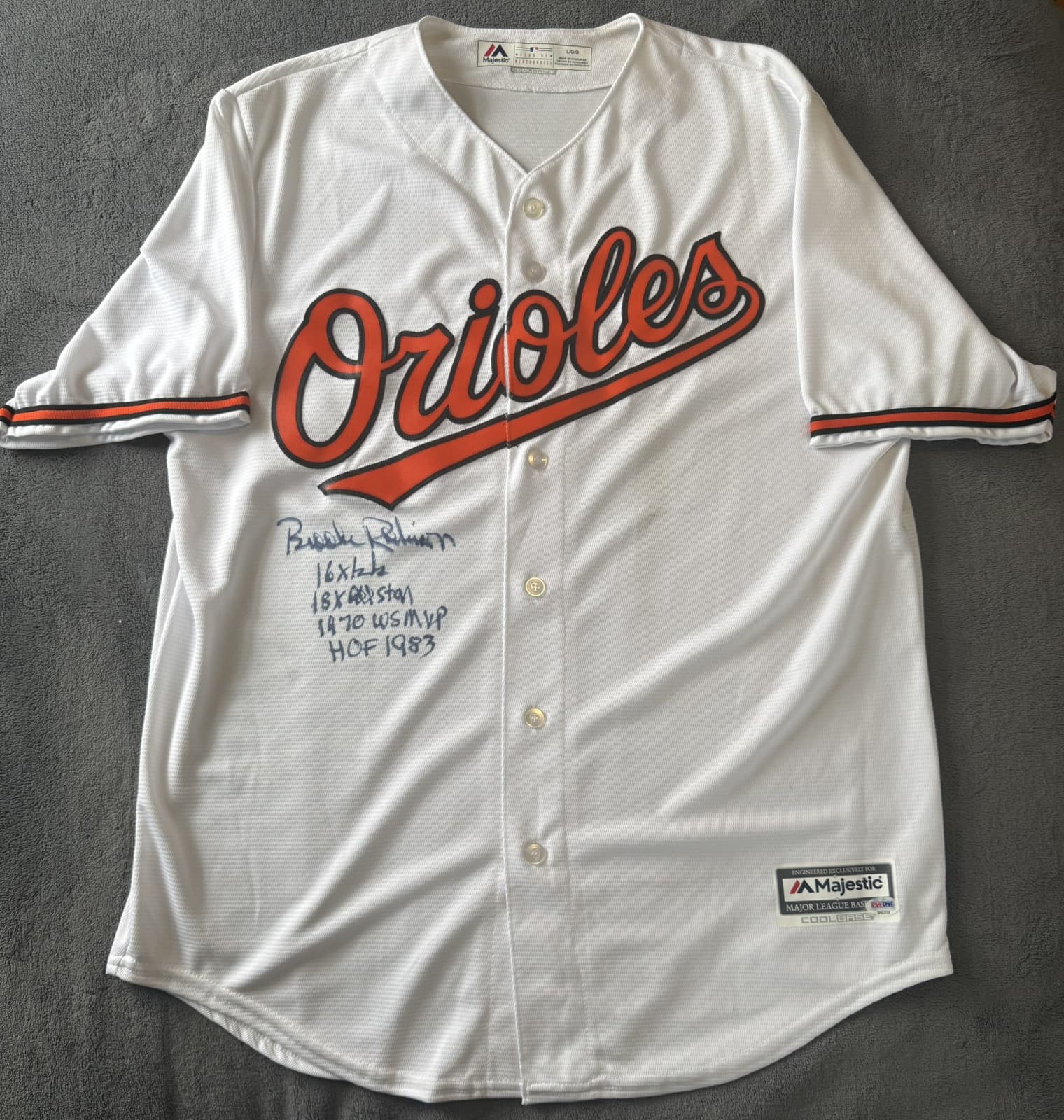 Brooks Robinson 4x Stat Signed Majestic Baltimore Orioles Jersey HOF PSA DNA COA