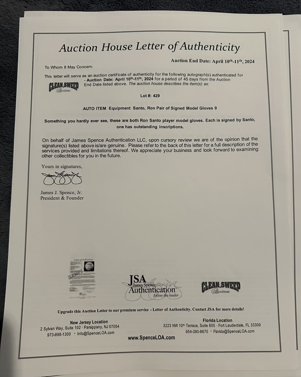 Ron Santo Signed Game Model Glove Wilson 1960s Chicago Cubs JSA LOA HOF Fielding - image 4