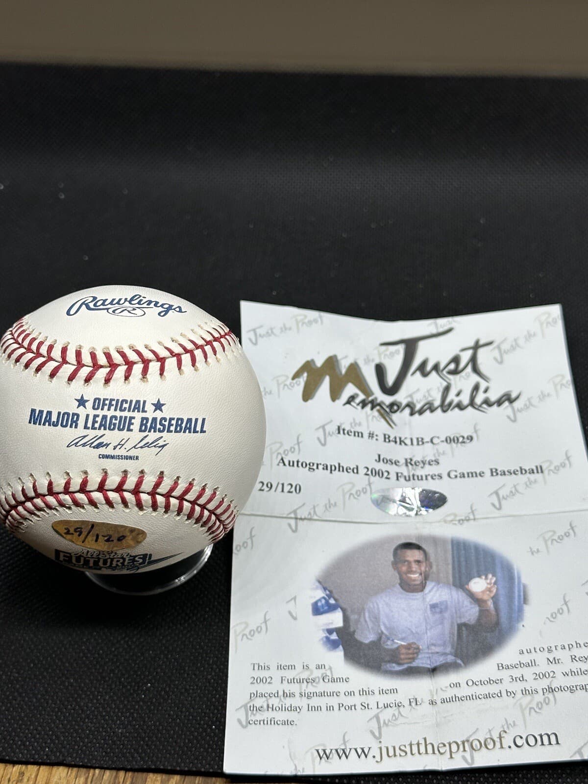 Jose Reyes Signed 2002 Futures Game Logo Baseball Just Minors COA New York Mets - image 2