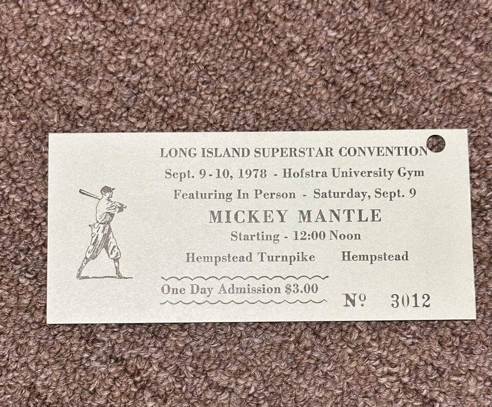 Mickey Mantle Autograph Ticket from 1st Signing Hofstra 1978 RARE!