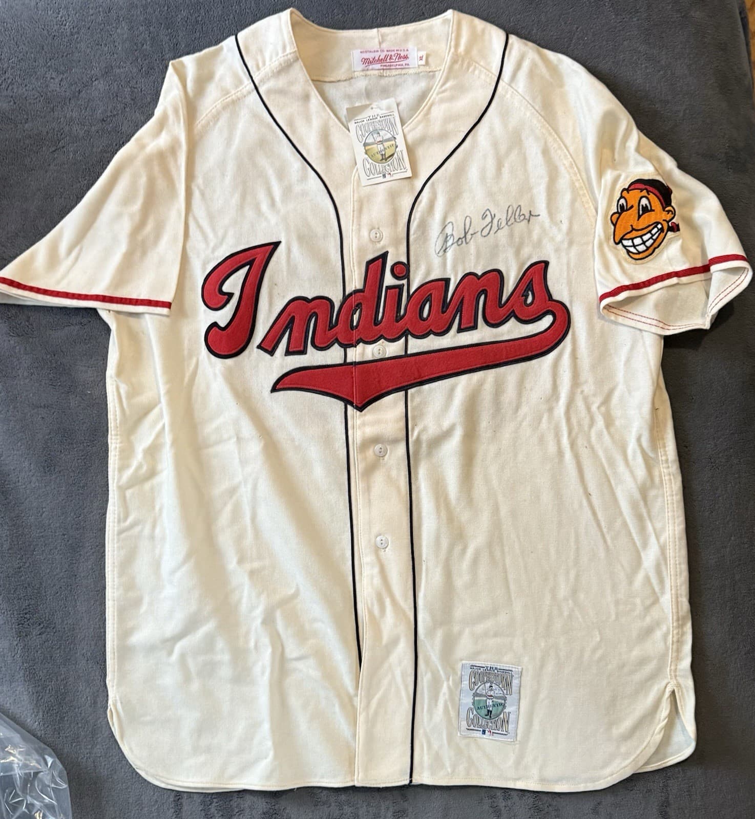 Bob Feller Signed Authentic Cleveland Indians Mitchell Ness Jersey HOF