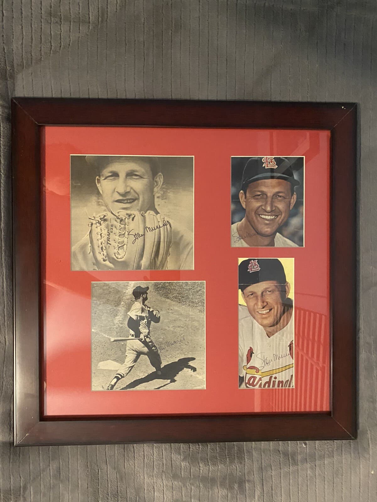Three Stan Musial Signed Photos Framed Matted Display St Louis Cardinals 18x18