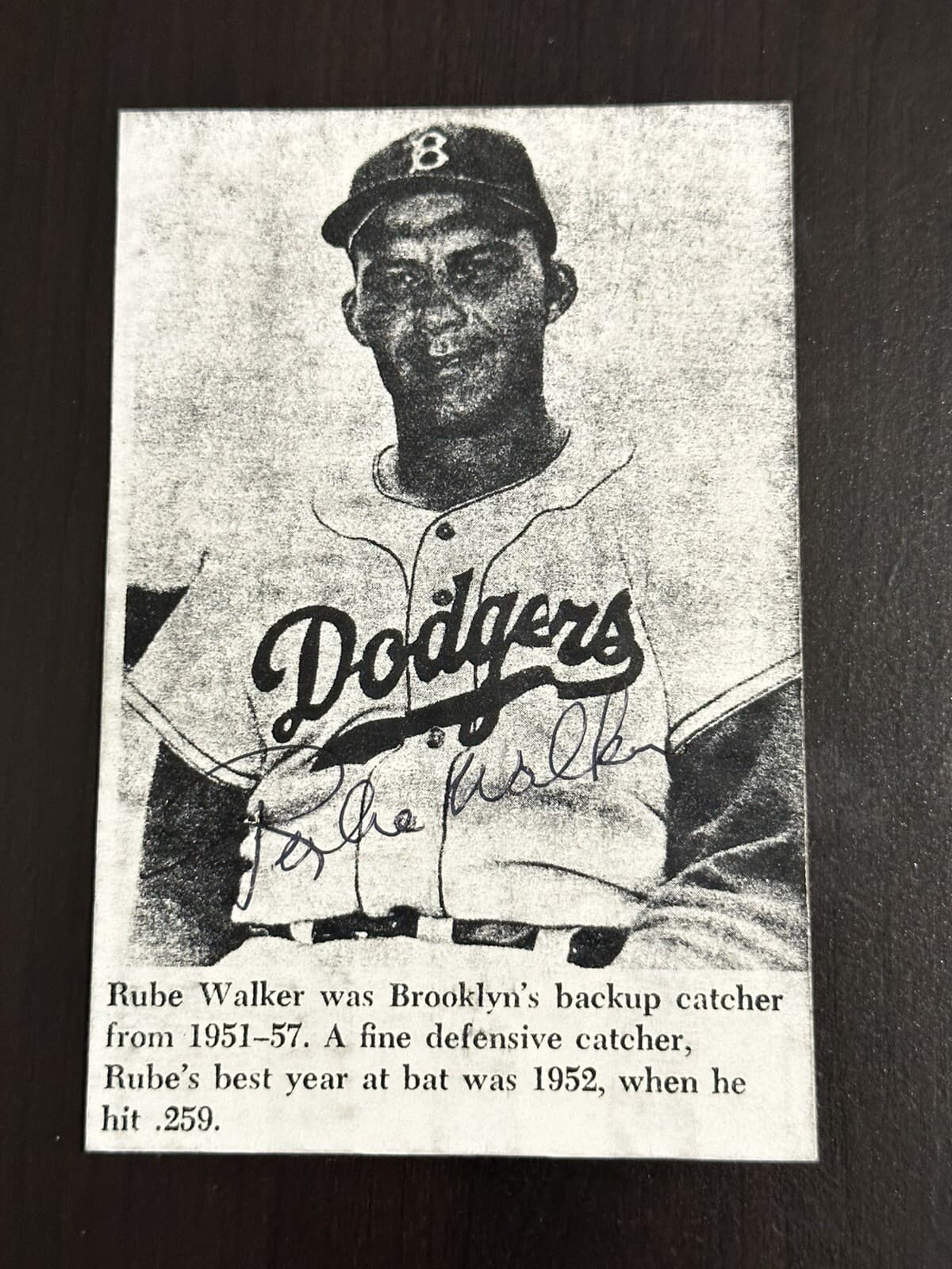 Rube Walker Signed 3x5 Photo Brooklyn Dodgers 1969 New York Mets Chicago Cubs