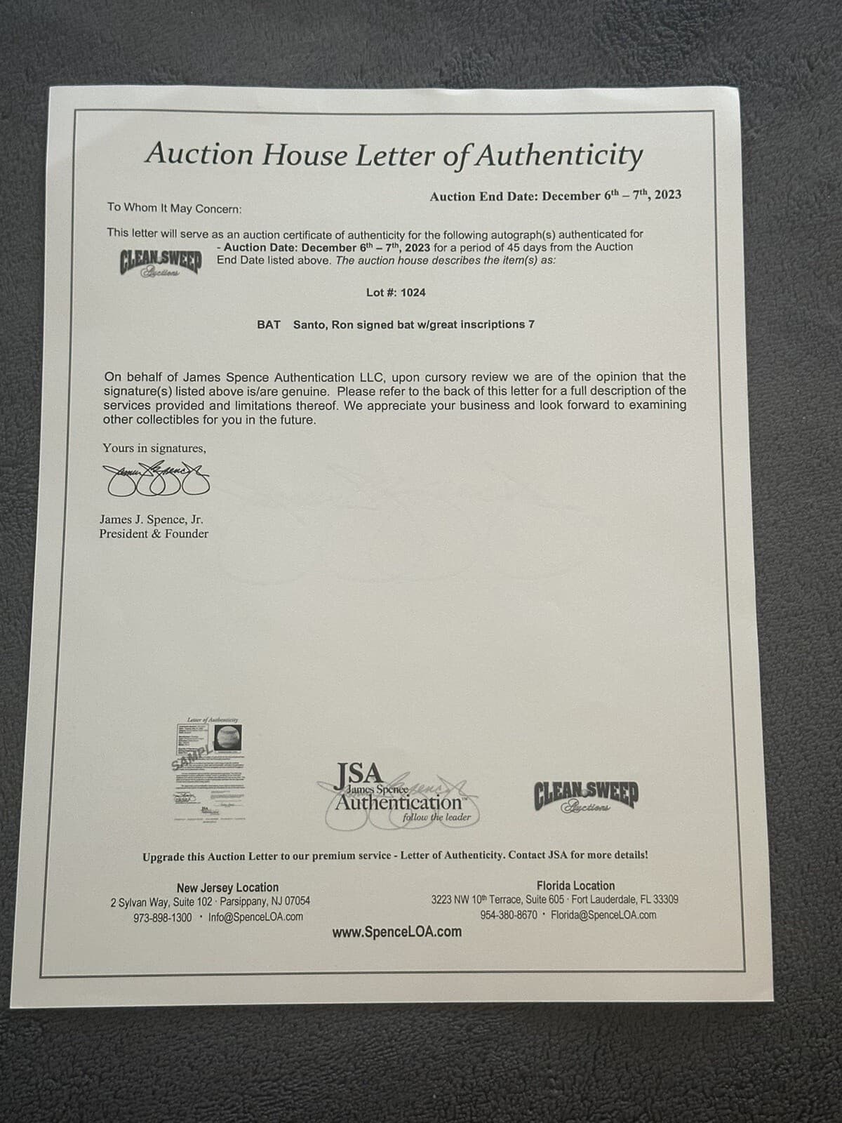 Ron Santo Signed 7x Stat Bat Signed Bat Full Sized JSA LOA Sids Graphs COA Cubs - image 6