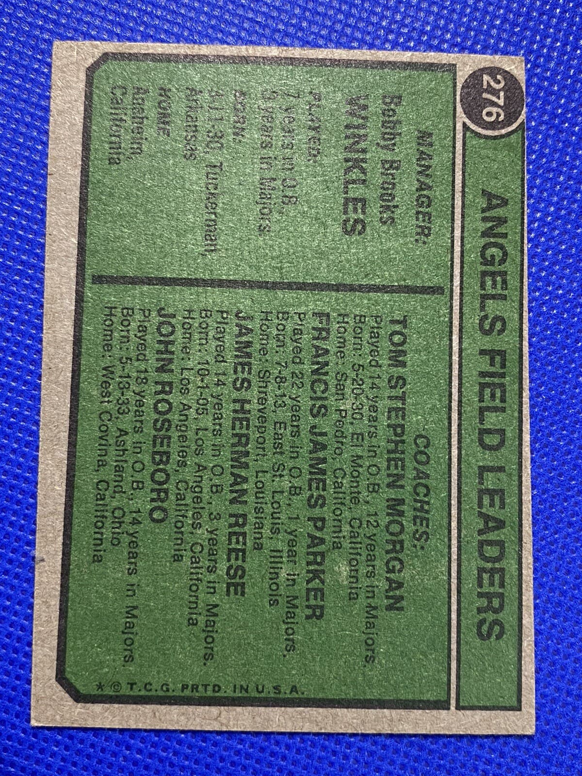 Bobby Winkles Roseboro Parker Signed 1974 Topps Baseball Card Autographed #276 - image 3