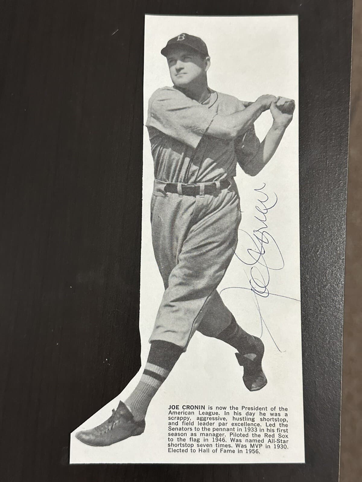 Joe Cronin Signed Photo 8x3 Cut Hall of Fame Boston Red Sox