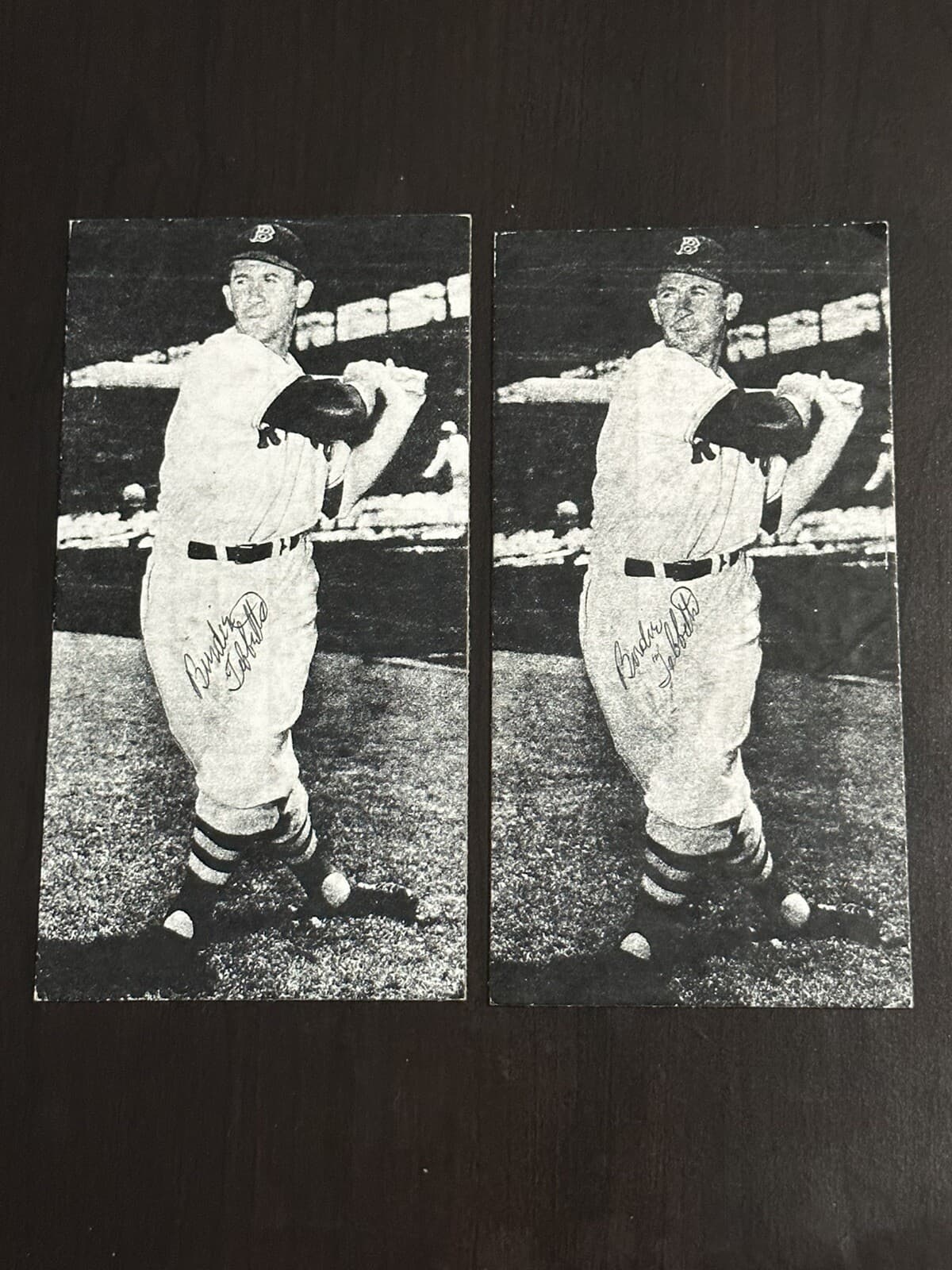 Lot of 2 Birdie Tebbetts Signed 6x3 Photos Red Sox Tigers Indians Braves Reds