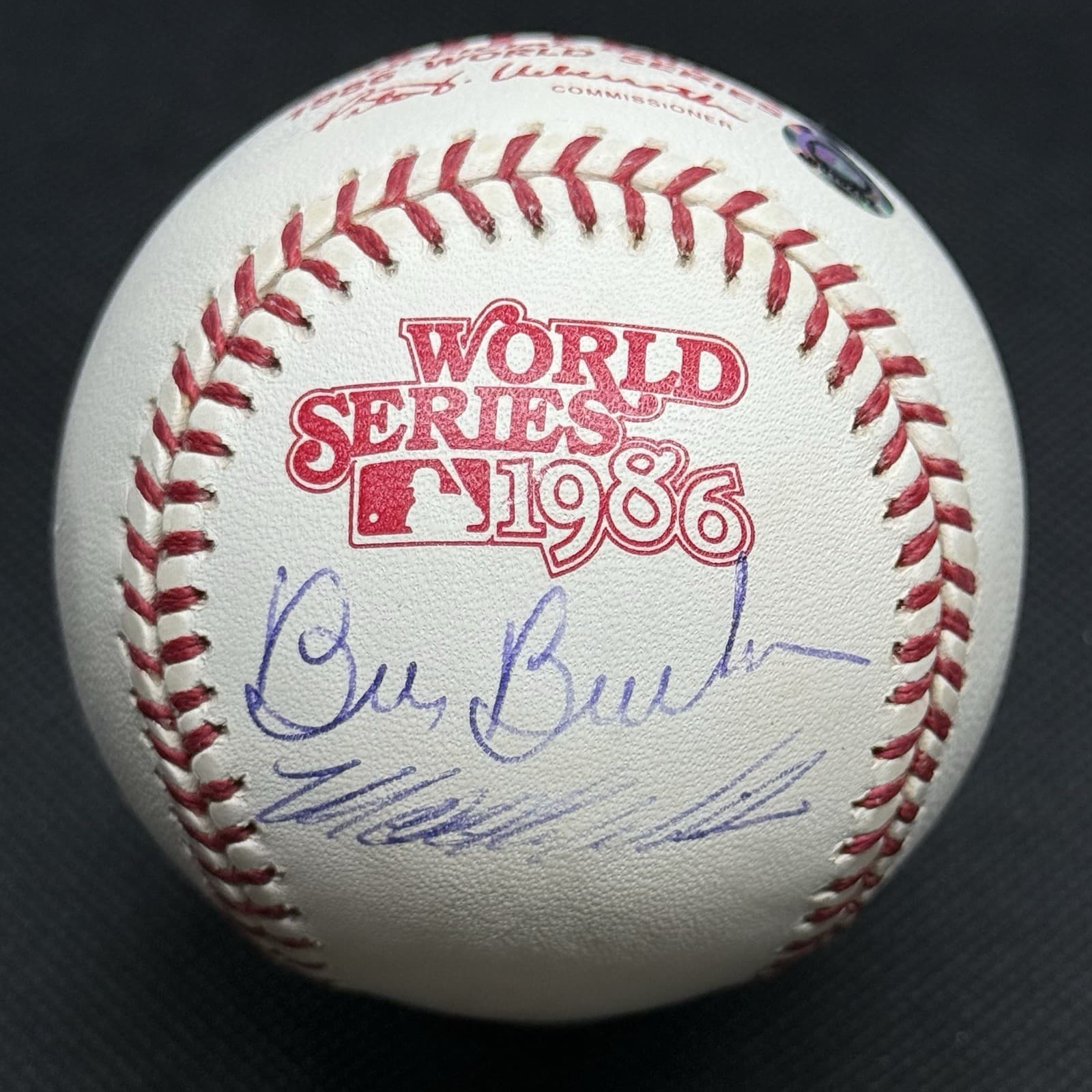 Mookie Wilson Bill Buckner Signed 1986 World Series Logo Baseball MLB COA Commem