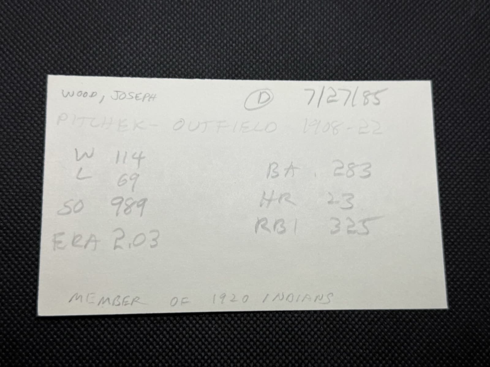 Smoky Joe Wood Signed Index Card 3x5 Boston Red Sox 1908 1912 JSA LOA Not HOF - image 2