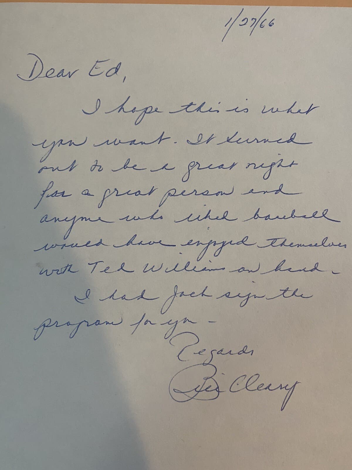 William Bill Cleary Handwritten Letter Signed Autographed US Hockey - image 2