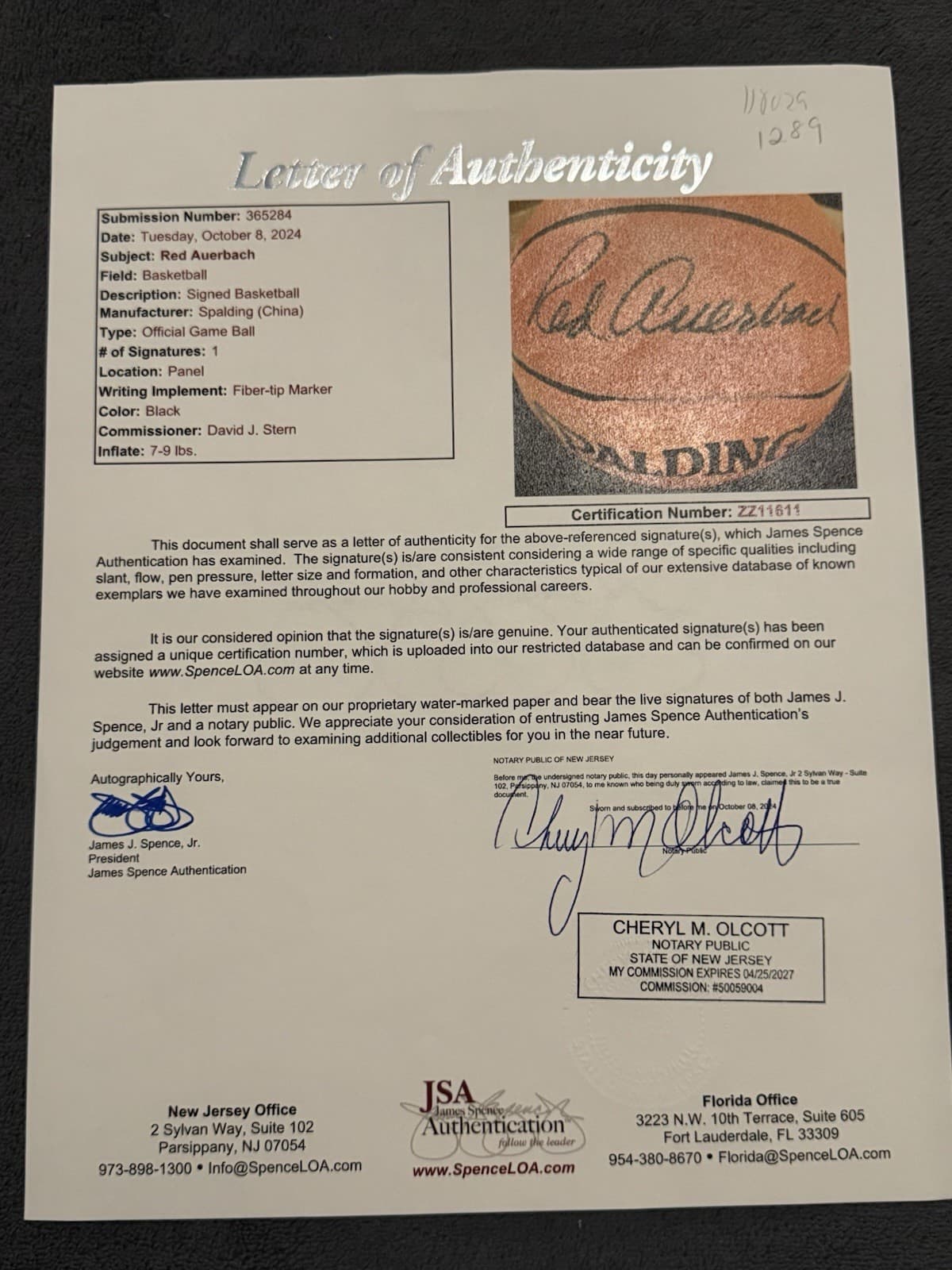Red Auerbach Signed Basketball Spalding Official NBA HOF Boston Celtics JSA LOA - image 5