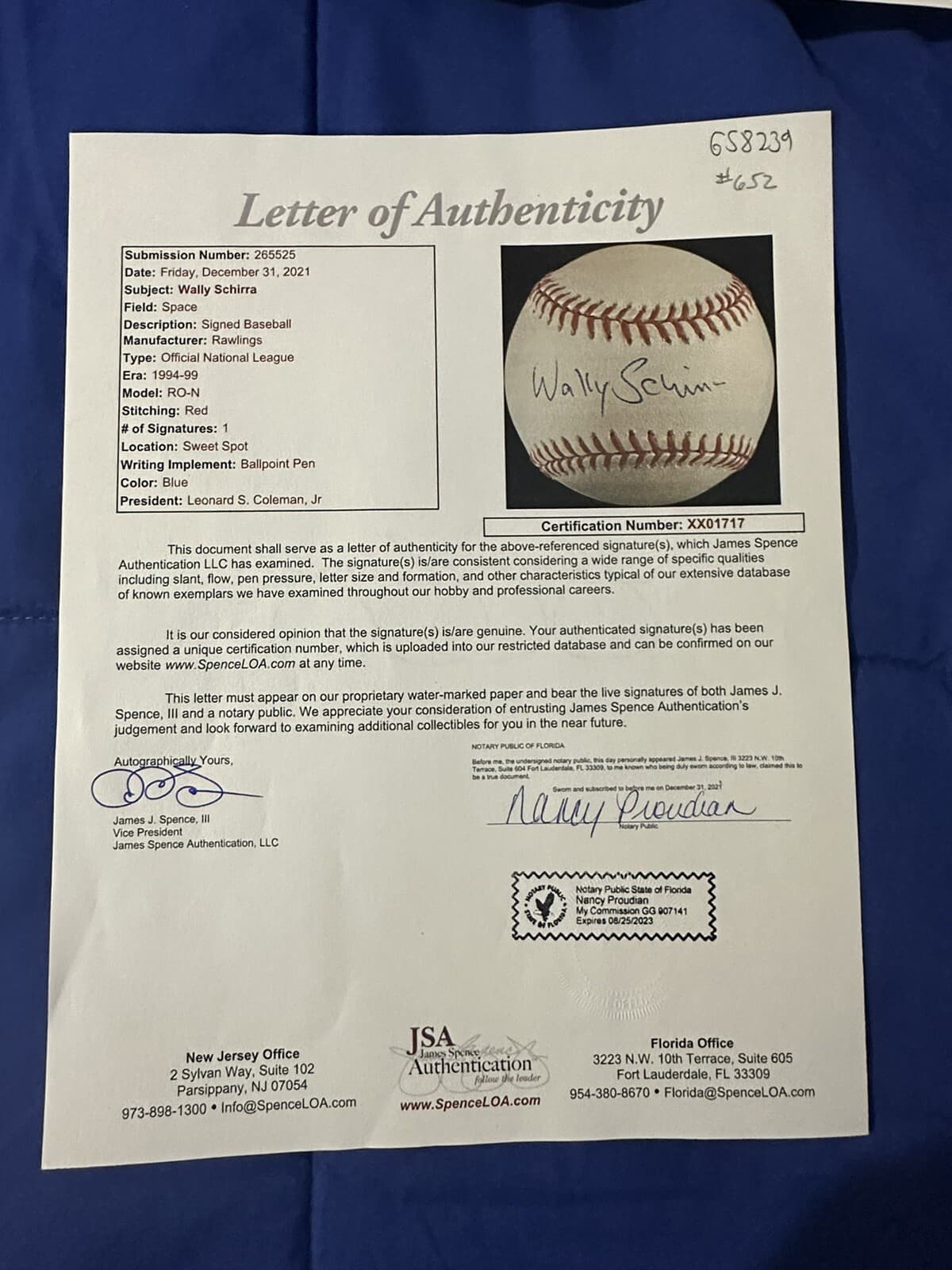 Wally Schirra Signed Baseball Astronaut NASA JSA LOA Mercury 7 Gemini Apollo 7 - image 3