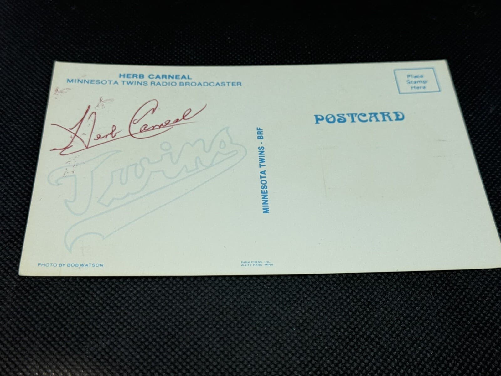 Herb Carneal Twice Signed Photo Postcard JSA LOA Minnesota Twins Broadcaster HOF - image 2