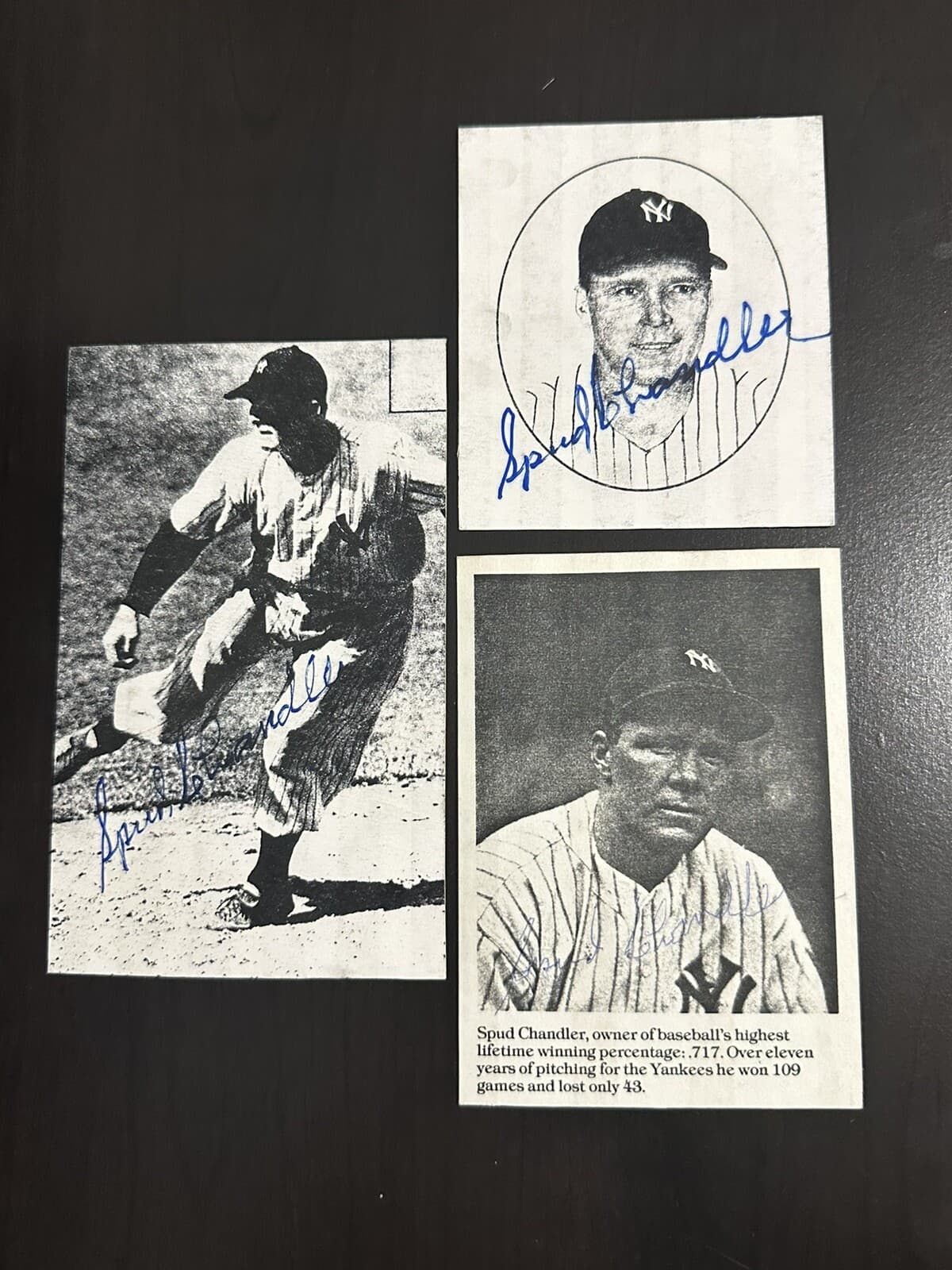 Lot of 3 Signed Spud Chandler 3x5 4x6 4x4 Photos New York Yankees