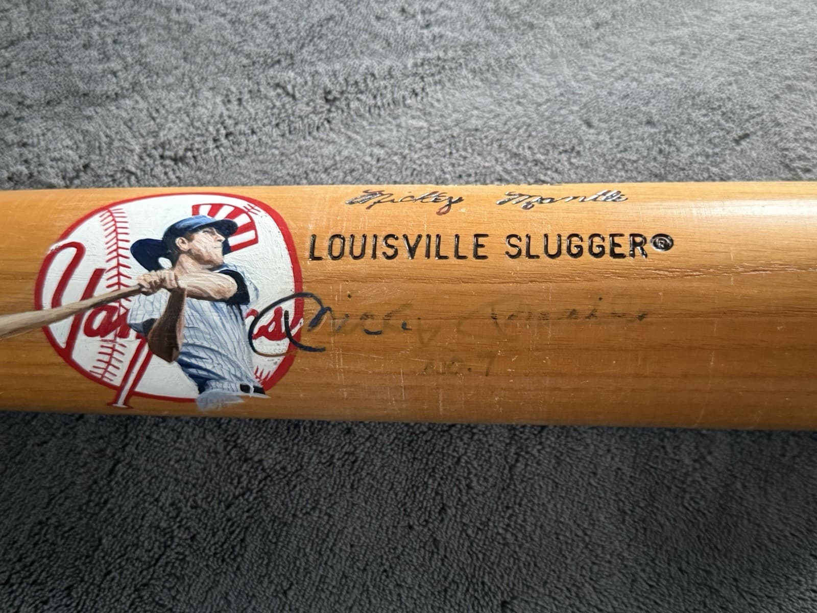 Mickey Mantle No. 7 Signed Bat Full Sized New York Yankees HOF H&B Game Model  - image 5