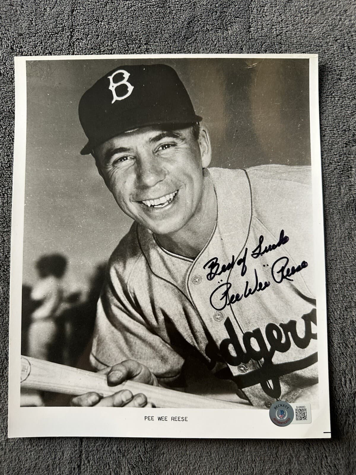 Pee Wee Reese Best of Luck Signed 8x10 Photo Beckett COA Brooklyn Dodgers HOF