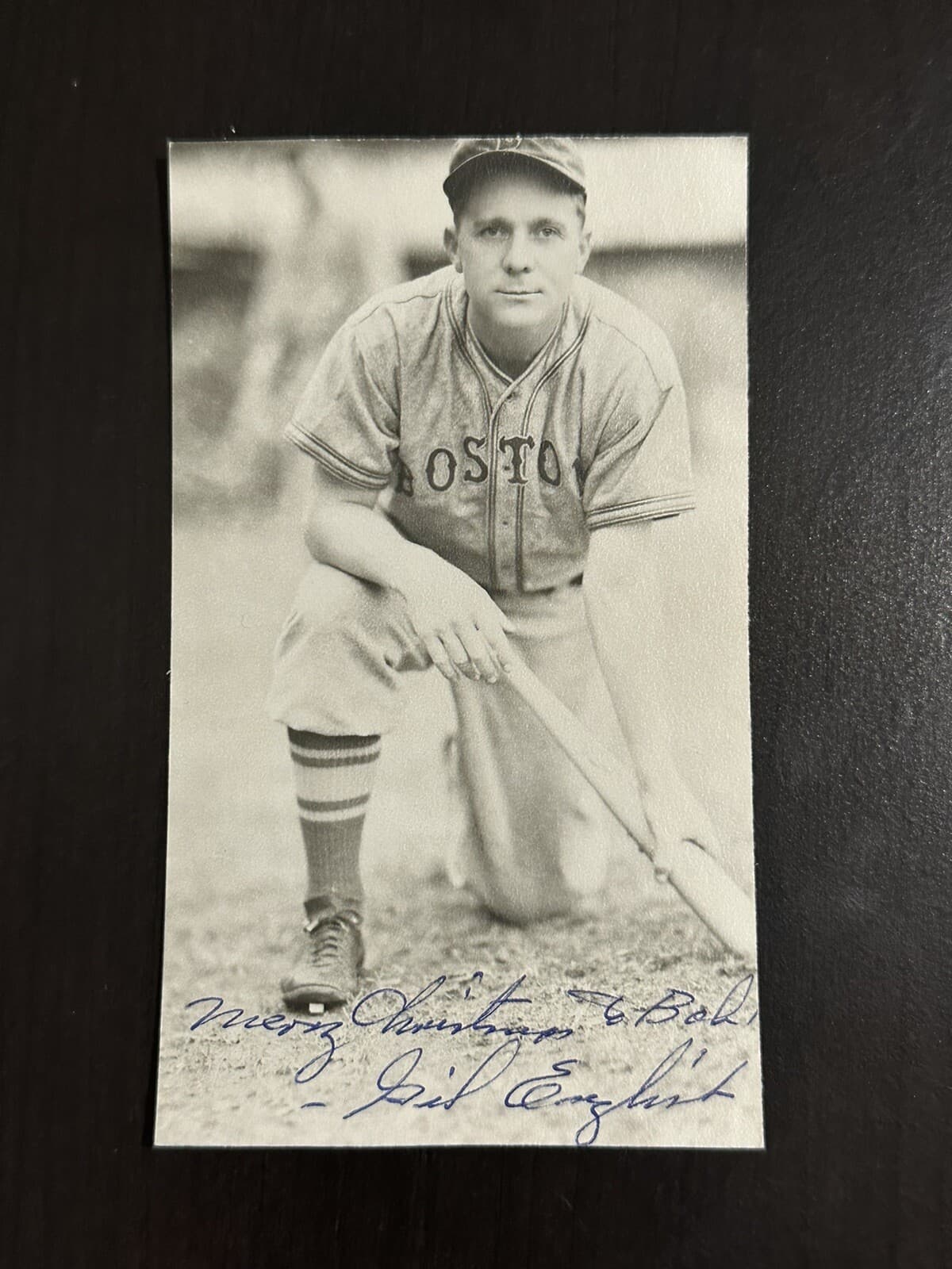 Gil English Signed Real Photo Postcard 3x5 Bees Giants Tigers Dodgers Christmas