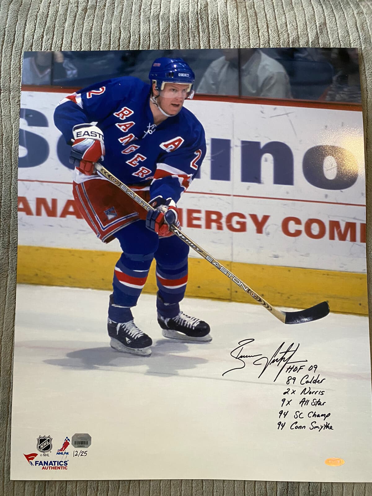 Brian Leetch Signed Autographed 16x20 6 Stat Photo HOF 09 Fanatics COA /25