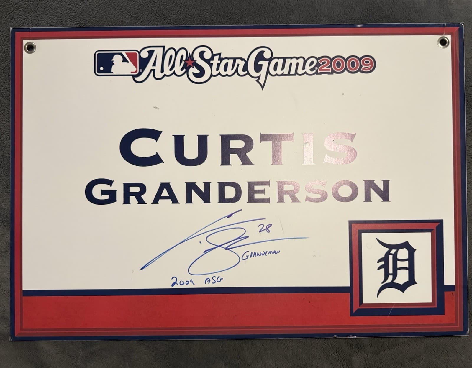Curtis Granderson Signed 2009 All Star Game Game Used Name Card HUGE! Yankees