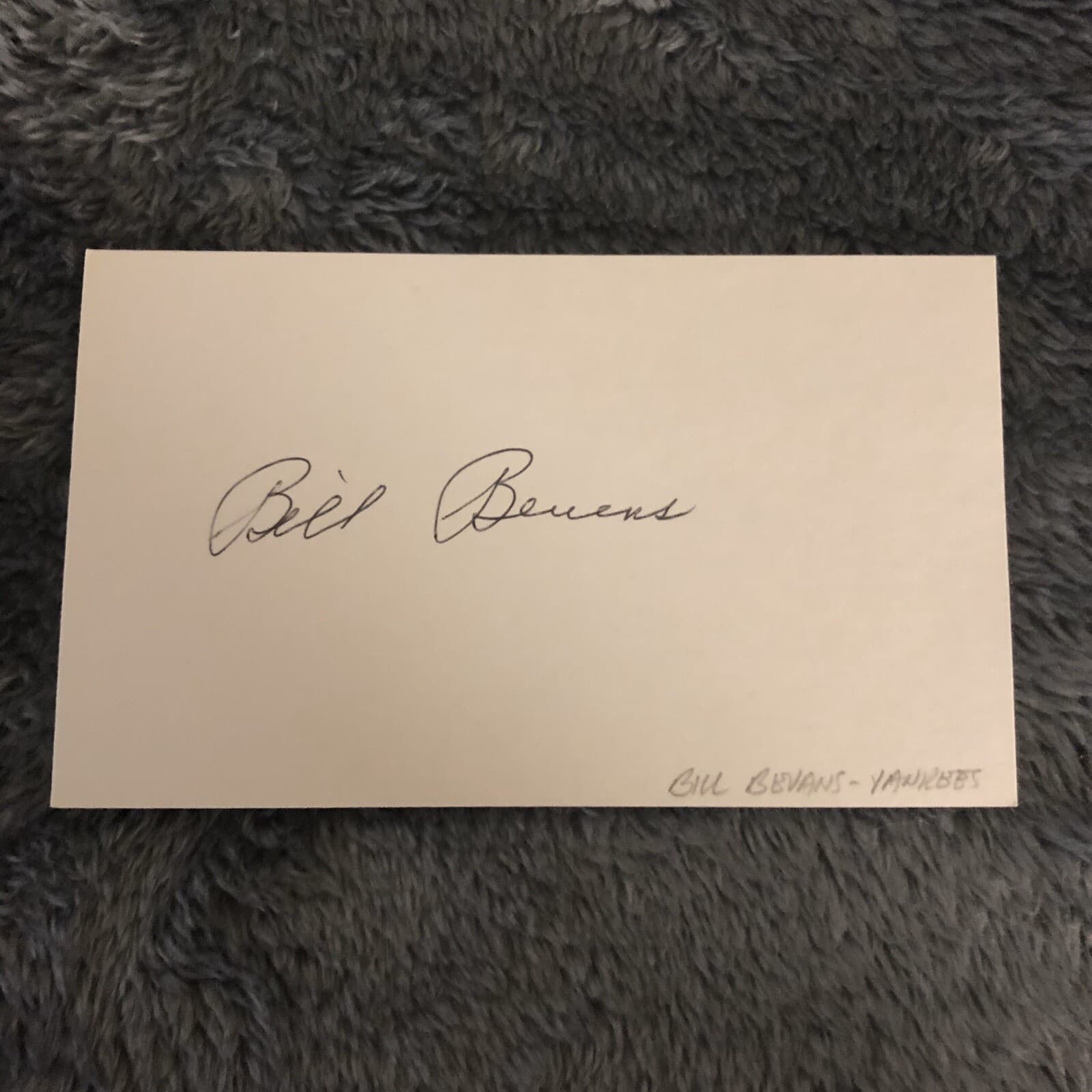 Bill Bevans Signed Index Card New York Yankees
