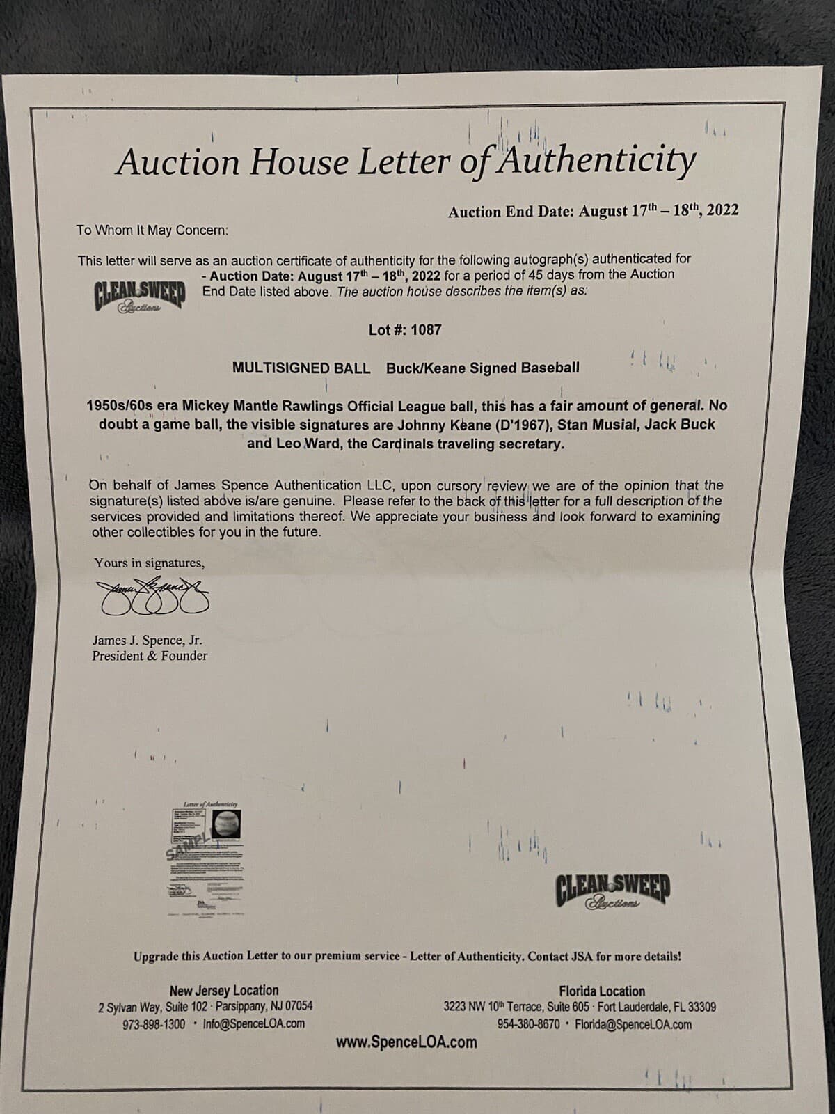 Johnny Keane Stan Musial Buck Signed Baseball St Louis Cardinals Team JSA LOA - image 5