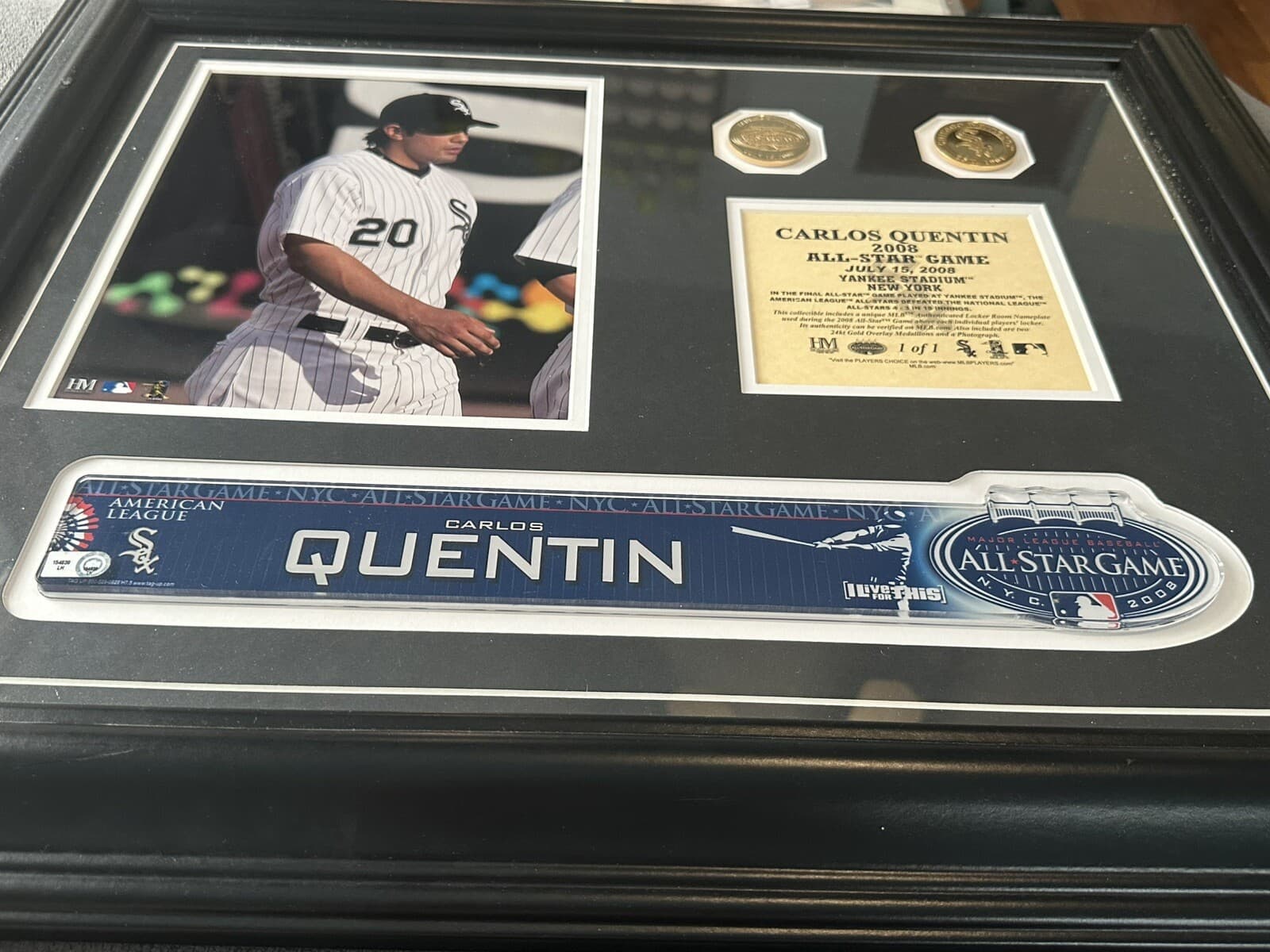 Carlos Quentin 2008 All Star Game Game Used Locker Nameplate Framed MLB Auth Tag - image 2