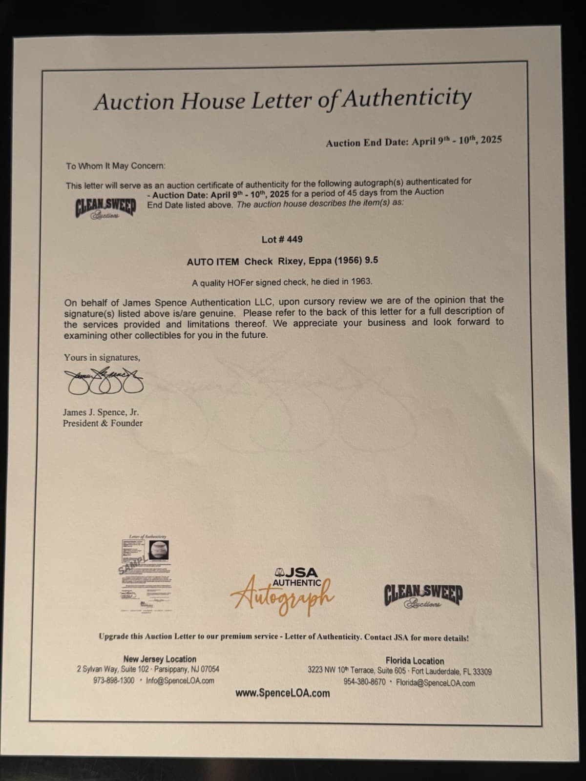 Eppa Rixey Signed Check JSA LOA HOF Cincinnati Reds Philadelphia Phillies RARE! - image 2