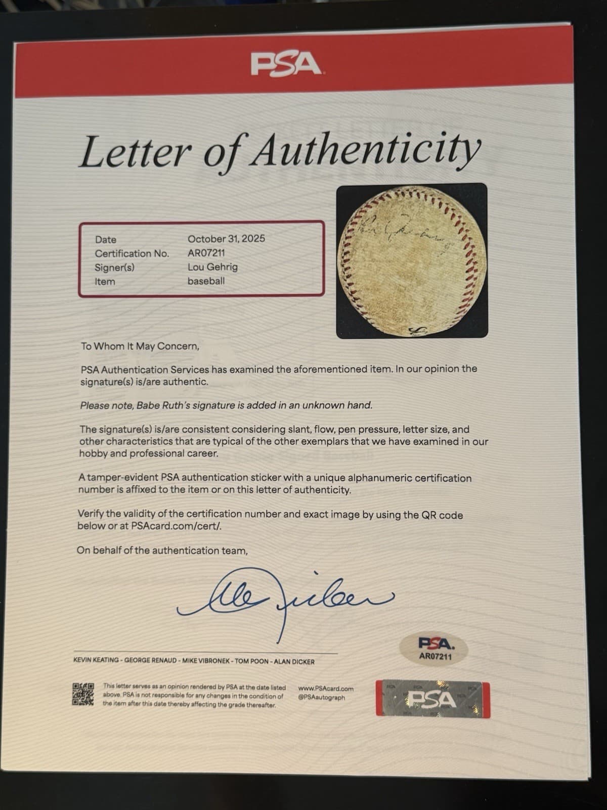 Lou Gehrig Displays as Single Signed Baseball JSA LOA New York Yankees HOF - image 5