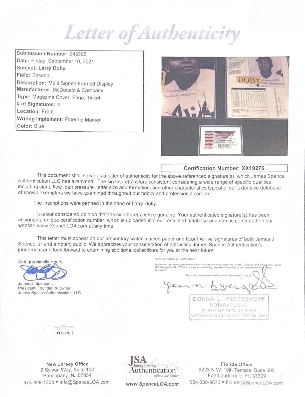 Larry Doby #14 Signed 8x11 Photo Cleveland Indians 1947-55-58 8x10 JSA LOA - image 4