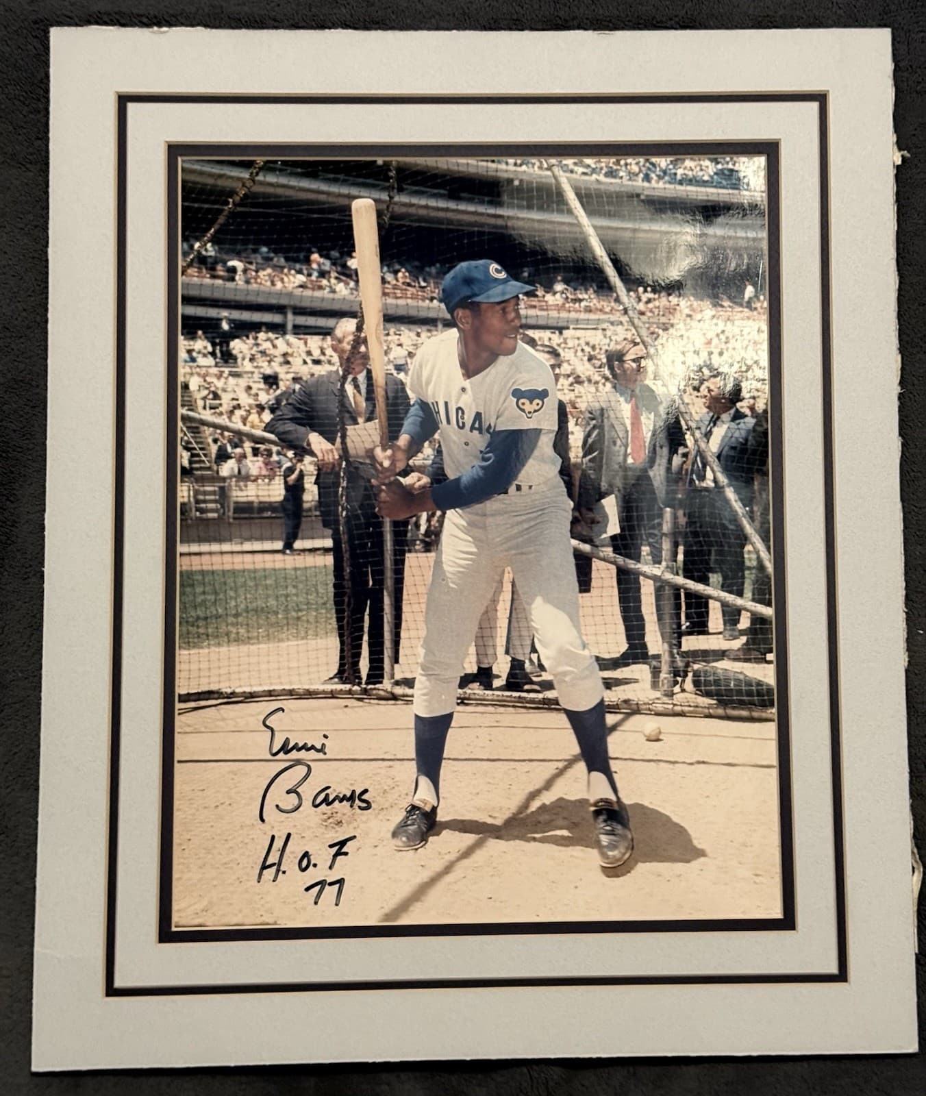 Ernie Banks HOF 77 Signed 11x14 Photo Matted Chicago Cubs HOF 