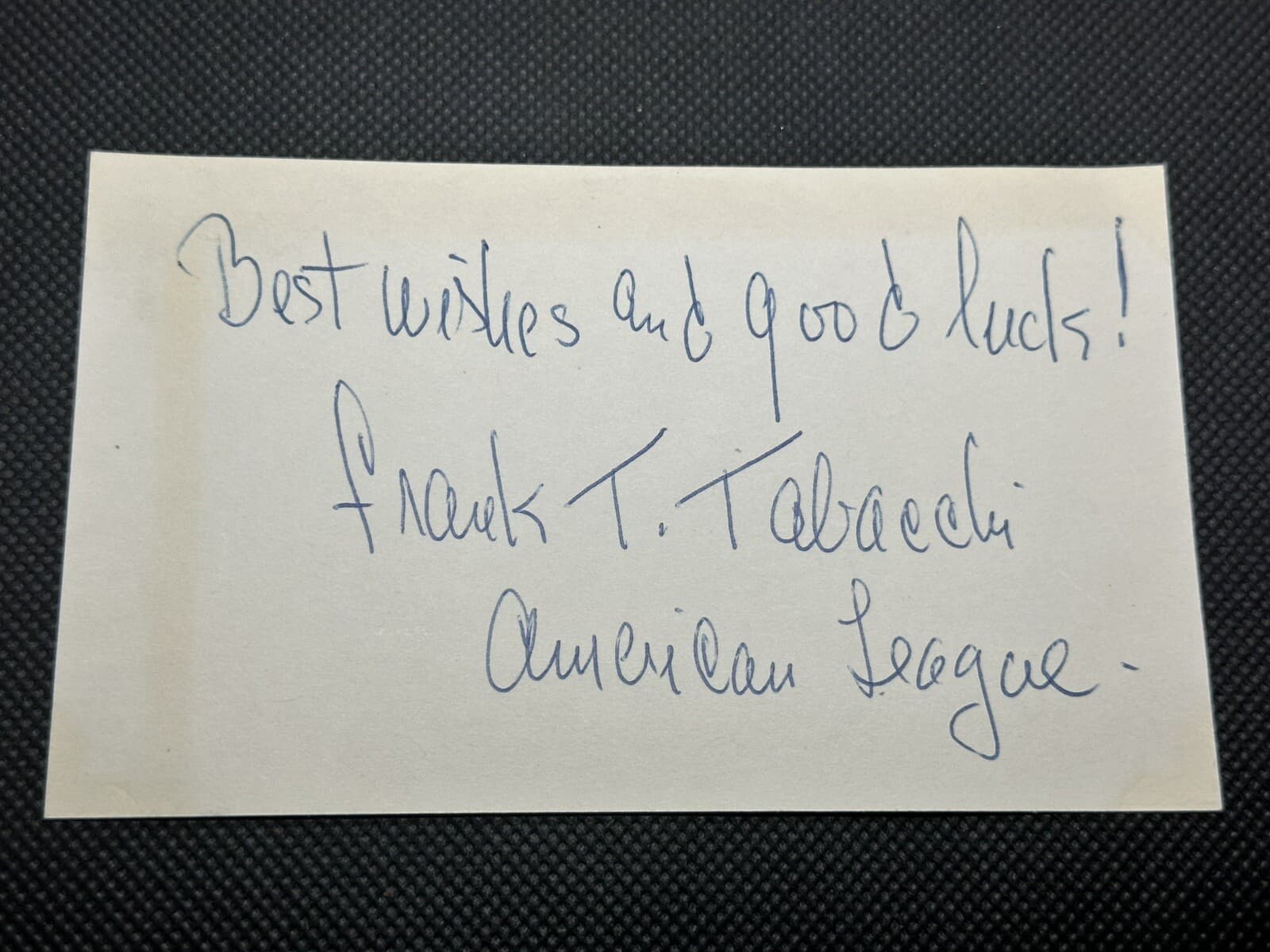 Frank Tabacchi Signed Index Card 3x5 Umpire AL