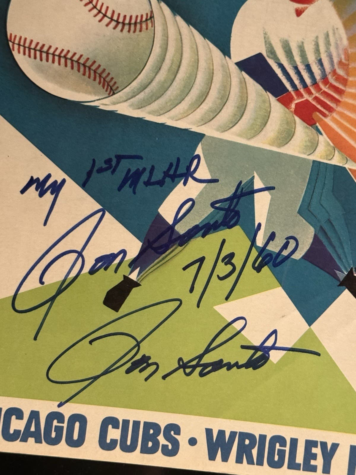 Ron Santo 1st Career Home Run 7/3/60 Signed July 3 1960 Program Cubs HOF JSA LOA