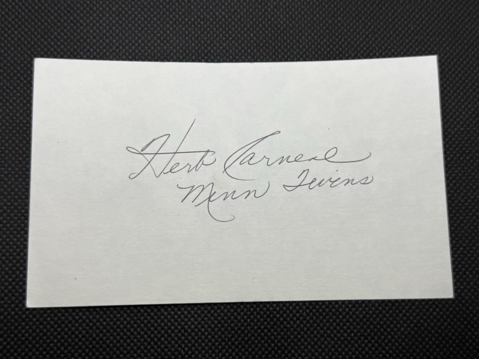 Herb Carneal Minn Twins Signed Index Card 3x5 Broadcaster HOF Minnesota Twins