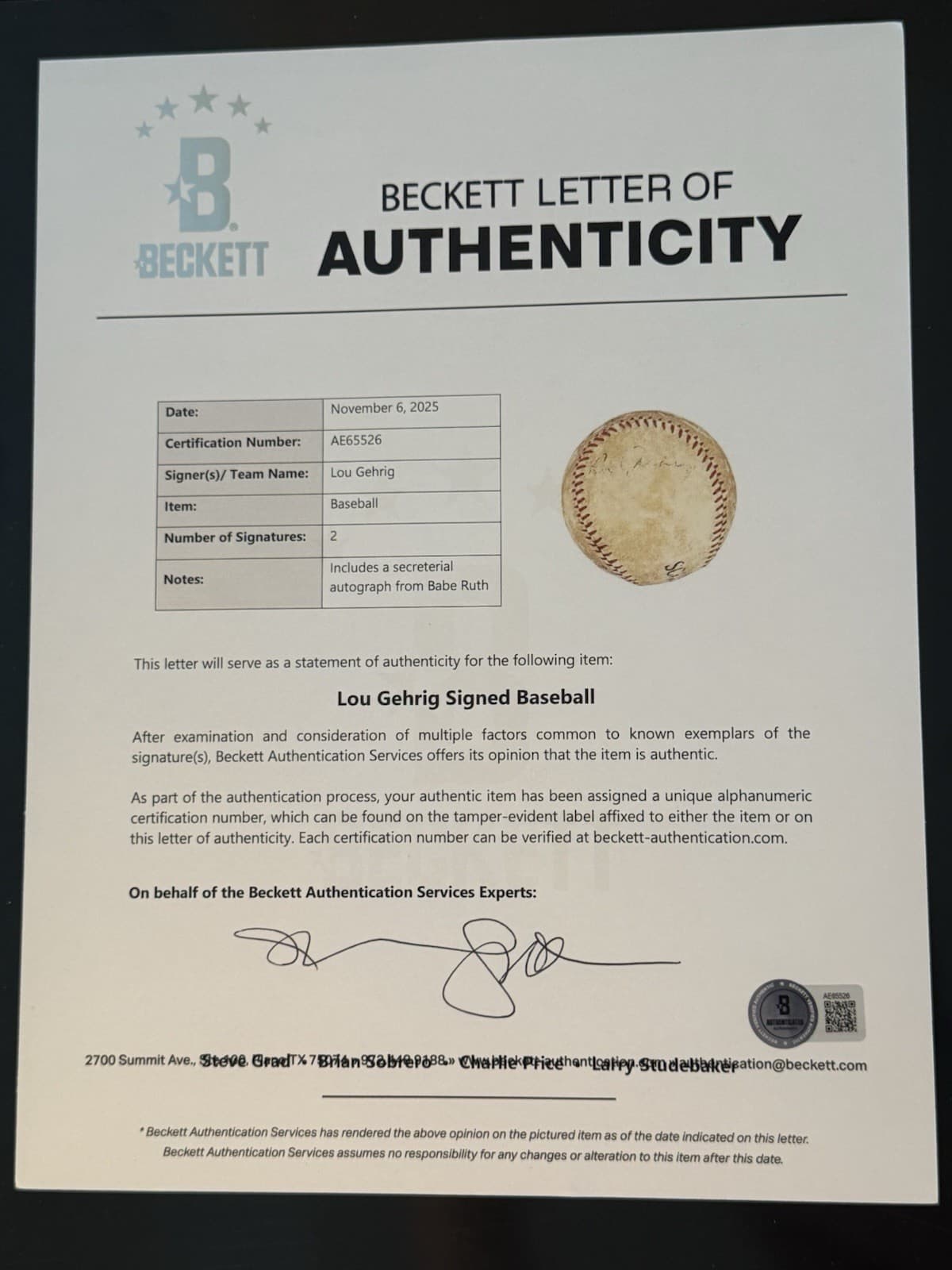 Lou Gehrig Displays as Single Signed Baseball JSA LOA New York Yankees HOF - image 6