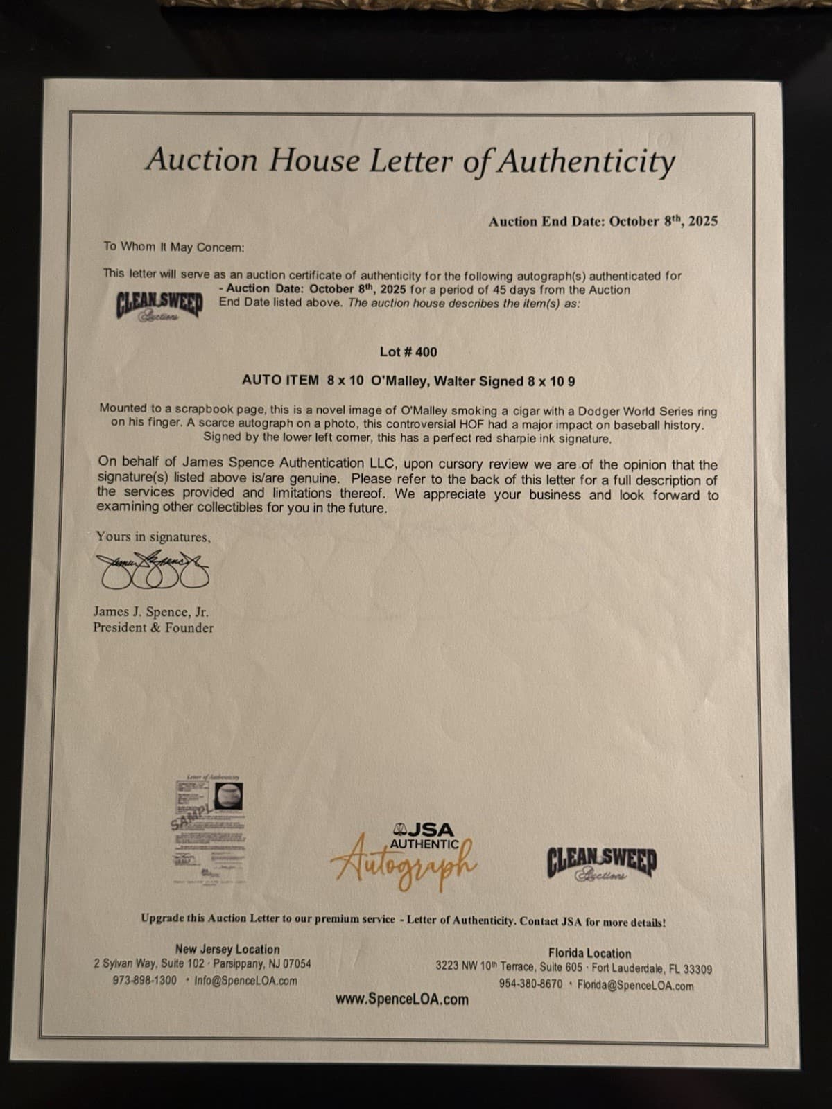 Walter O'Malley Signed 8x10 Newspaper Photo Los Angeles Dodgers HOF JSA LOA - image 4